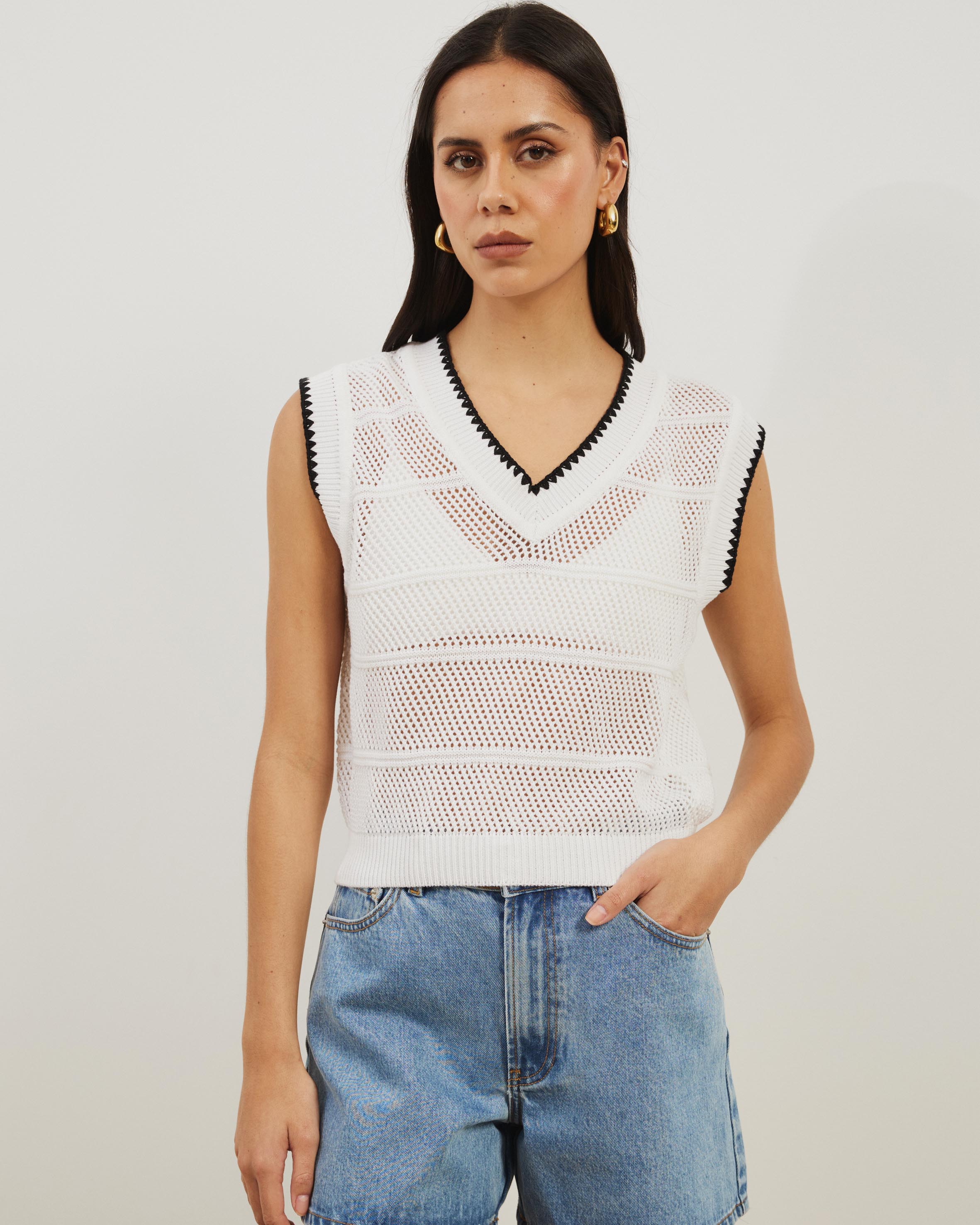 Benny Contrast Knit Vest Top