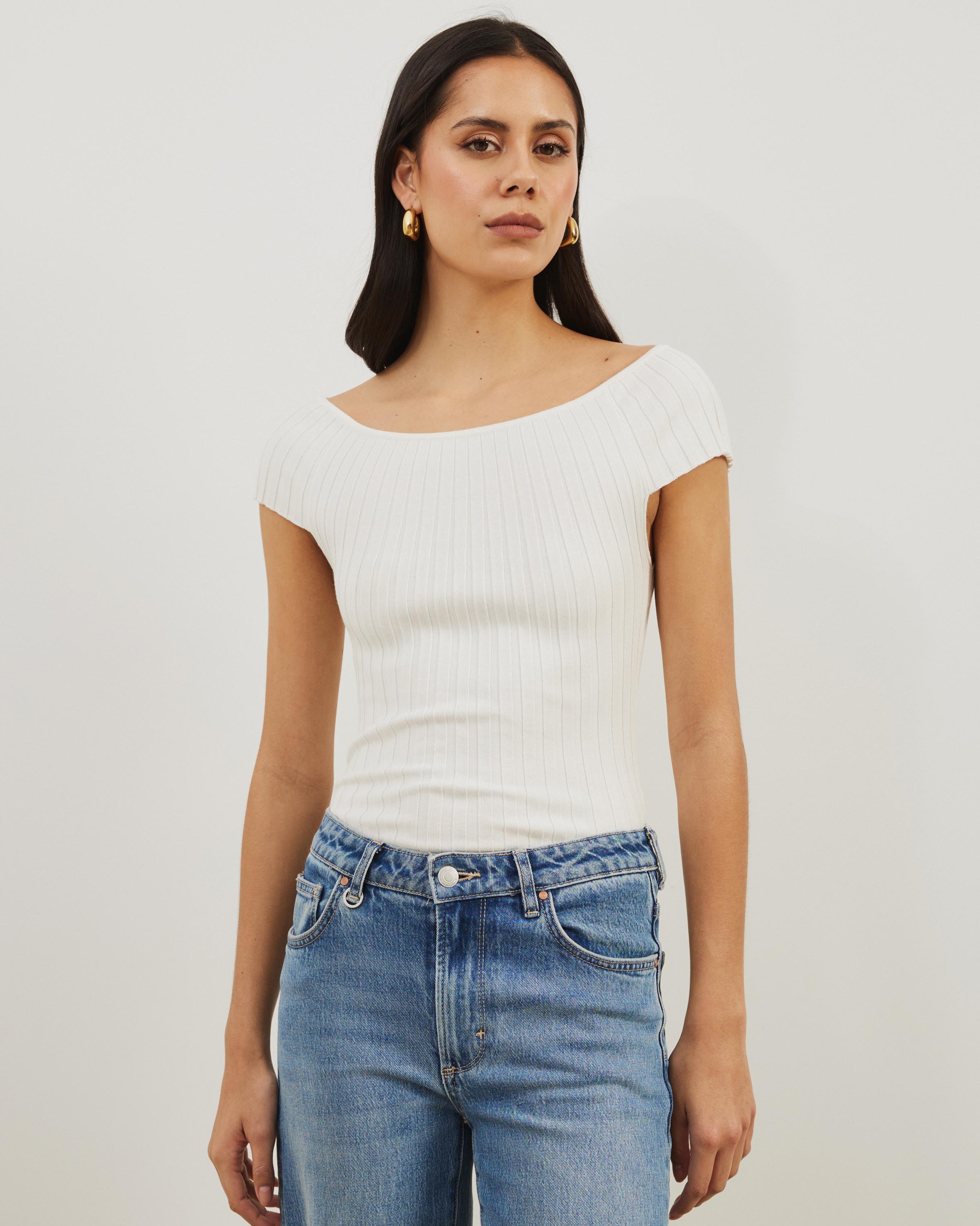 Kayla Off Shoulder Rib Knit Top