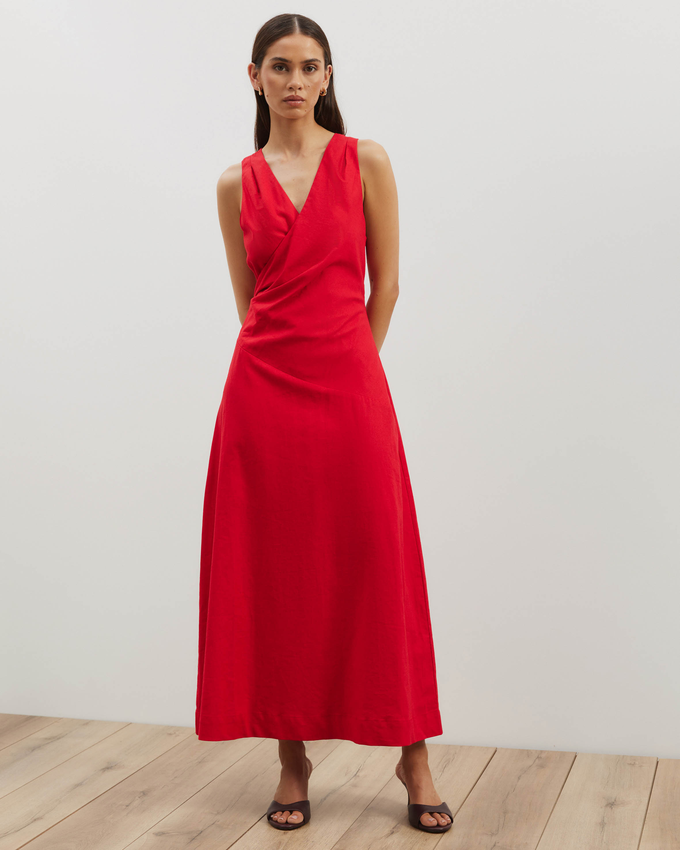 Stephanie Linen Blend Wrap Front Midi Dress