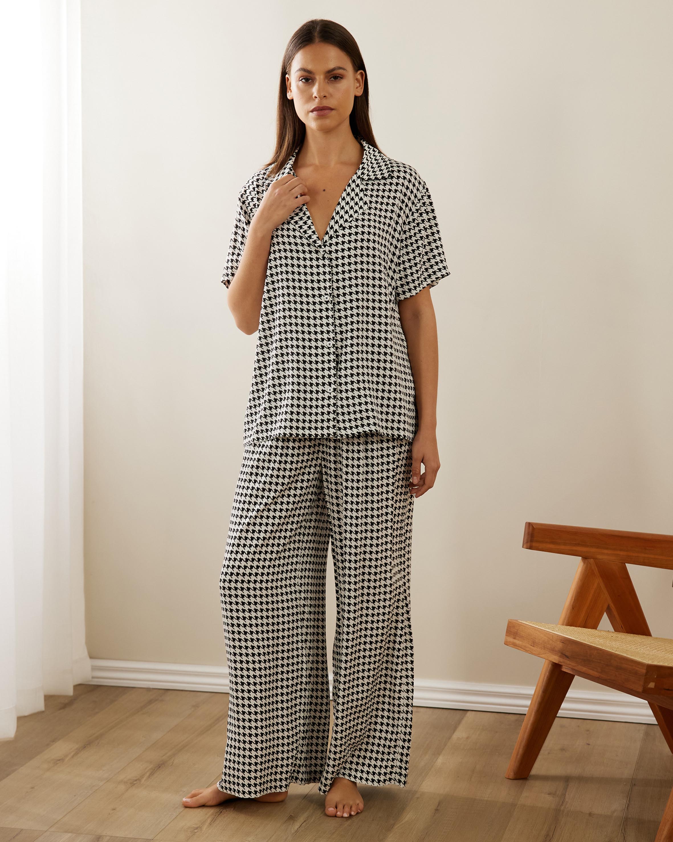 Ruby Houndstooth Long PJ Set