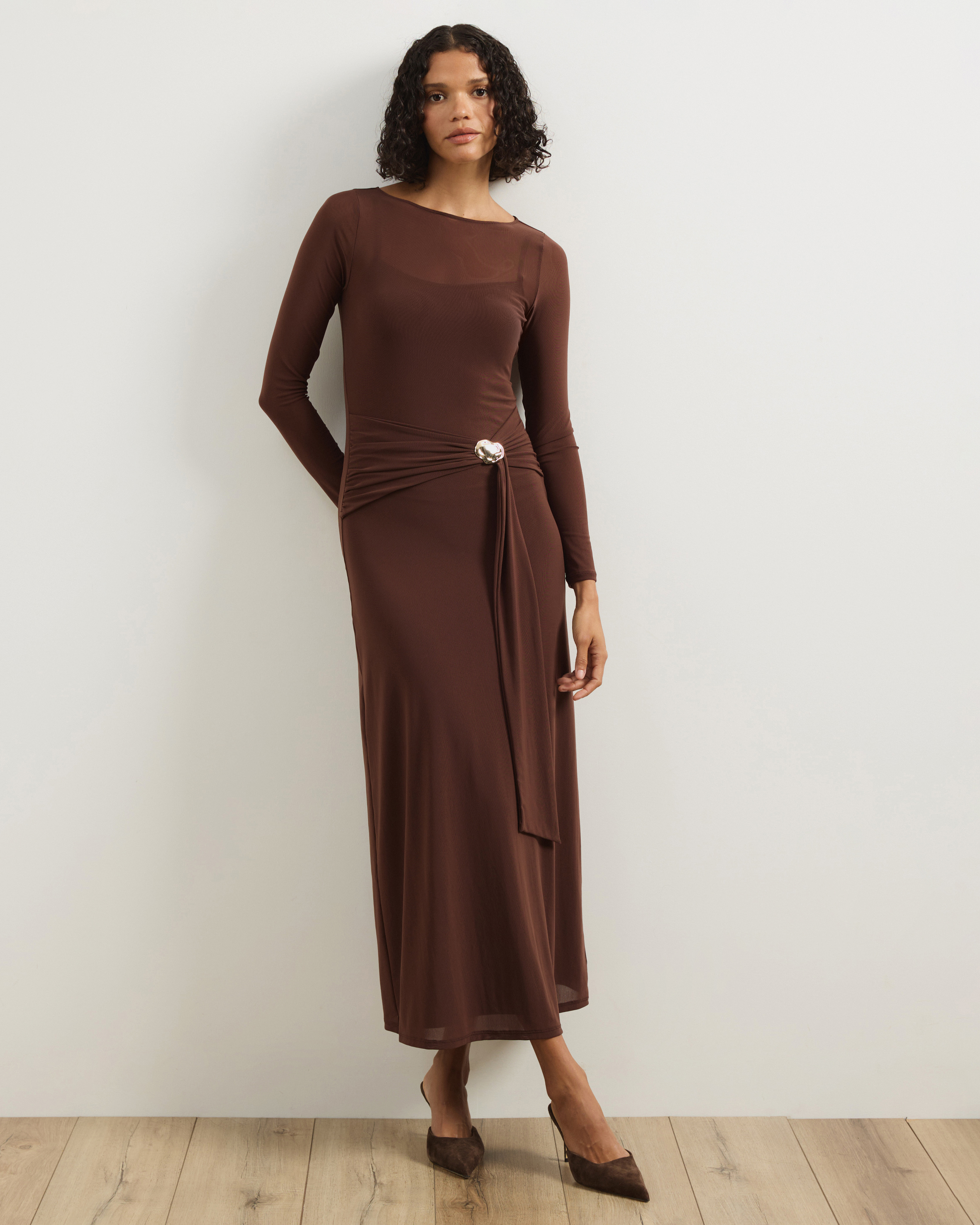 Dani Long Sleeve Mesh Midi Dress