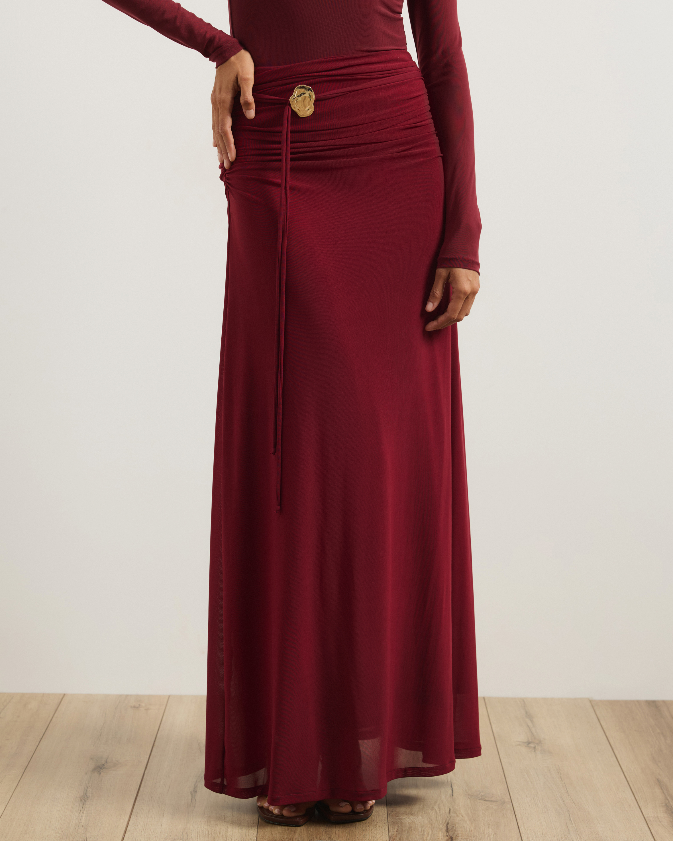 Valentia Belted Mesh Maxi Skirt