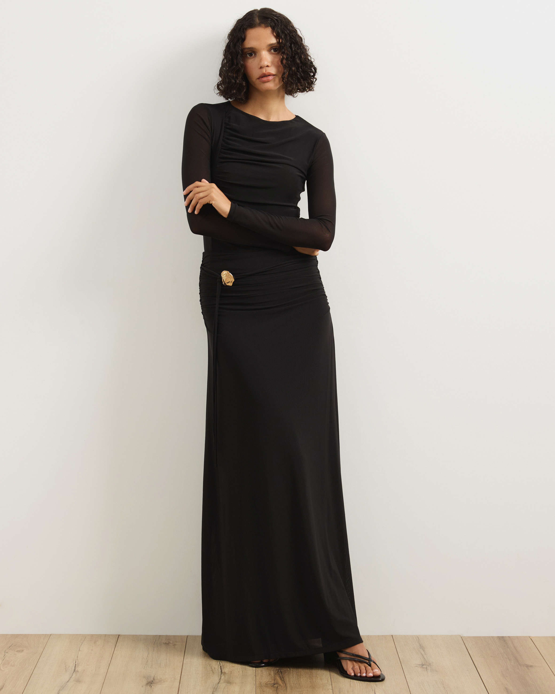 Valentia Belted Mesh Maxi Skirt