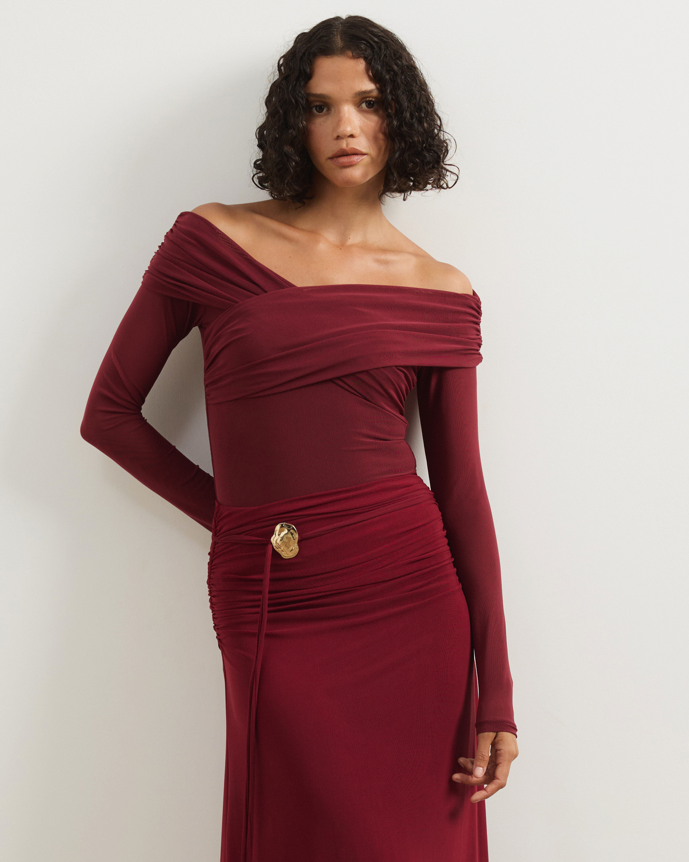 Ophelia Cross Off Shoulder Mesh Long Sleeve Top