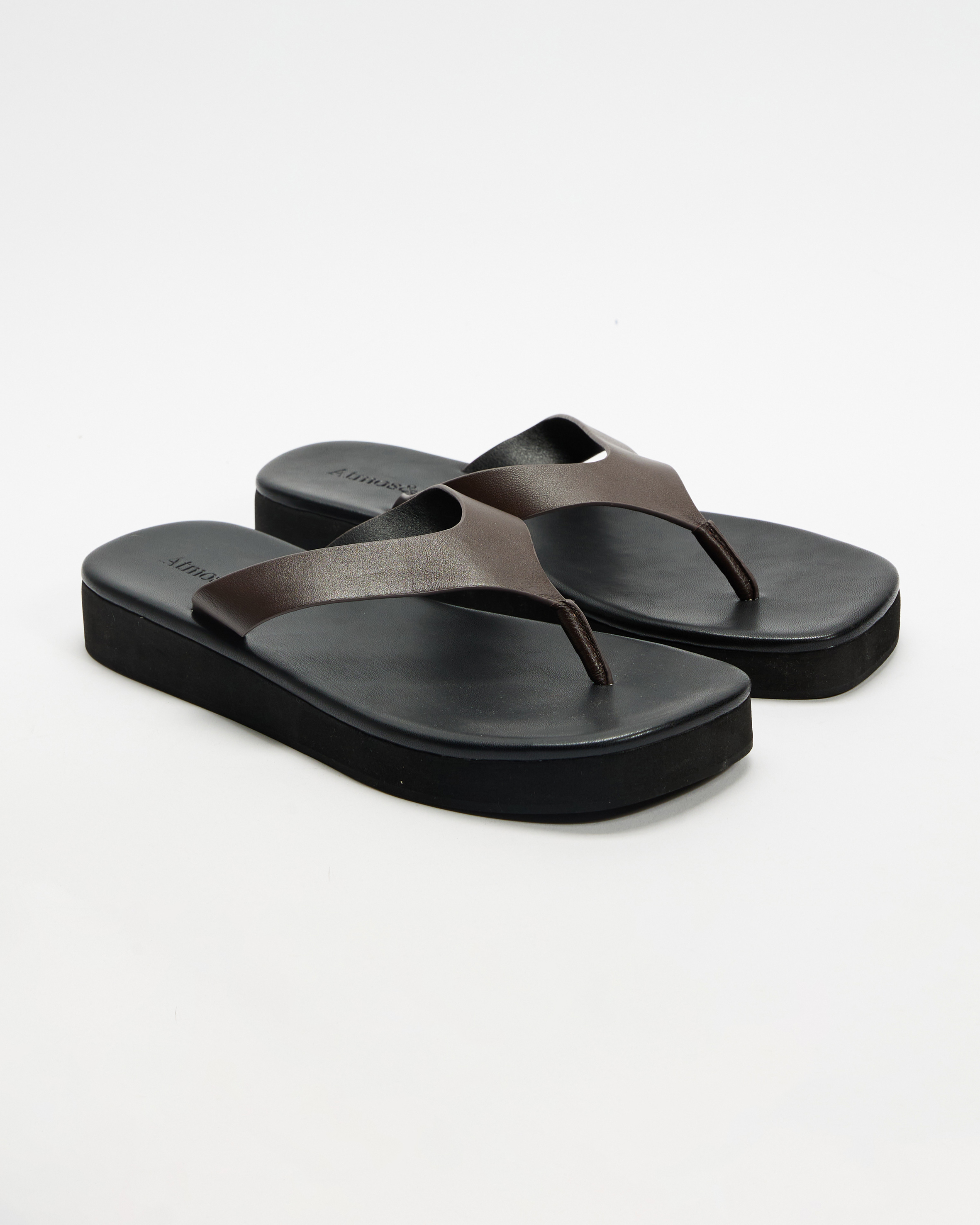Tia Contrast Strap Leather Platform Thongs