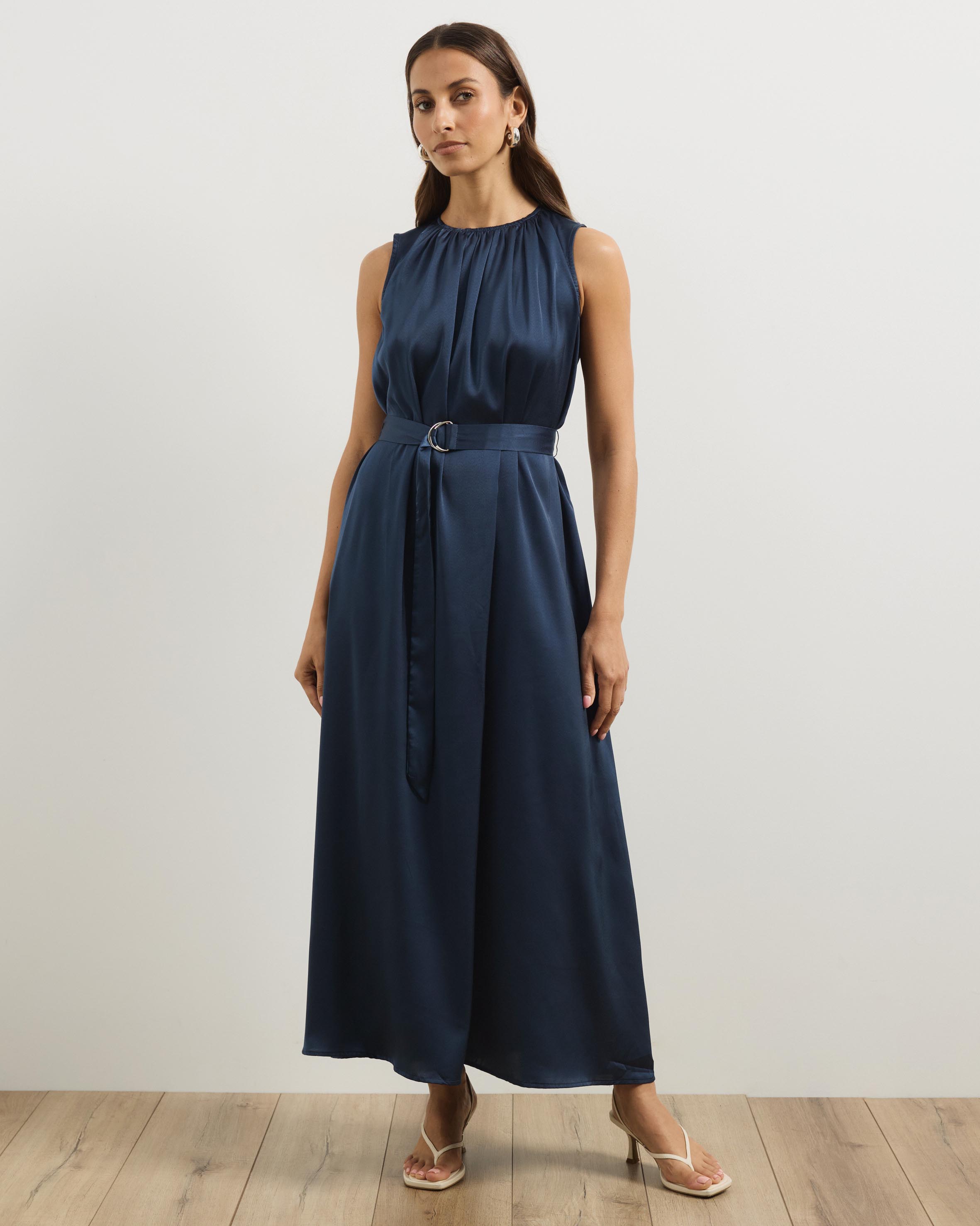 Juni Satin Sleeveless Midi Dress