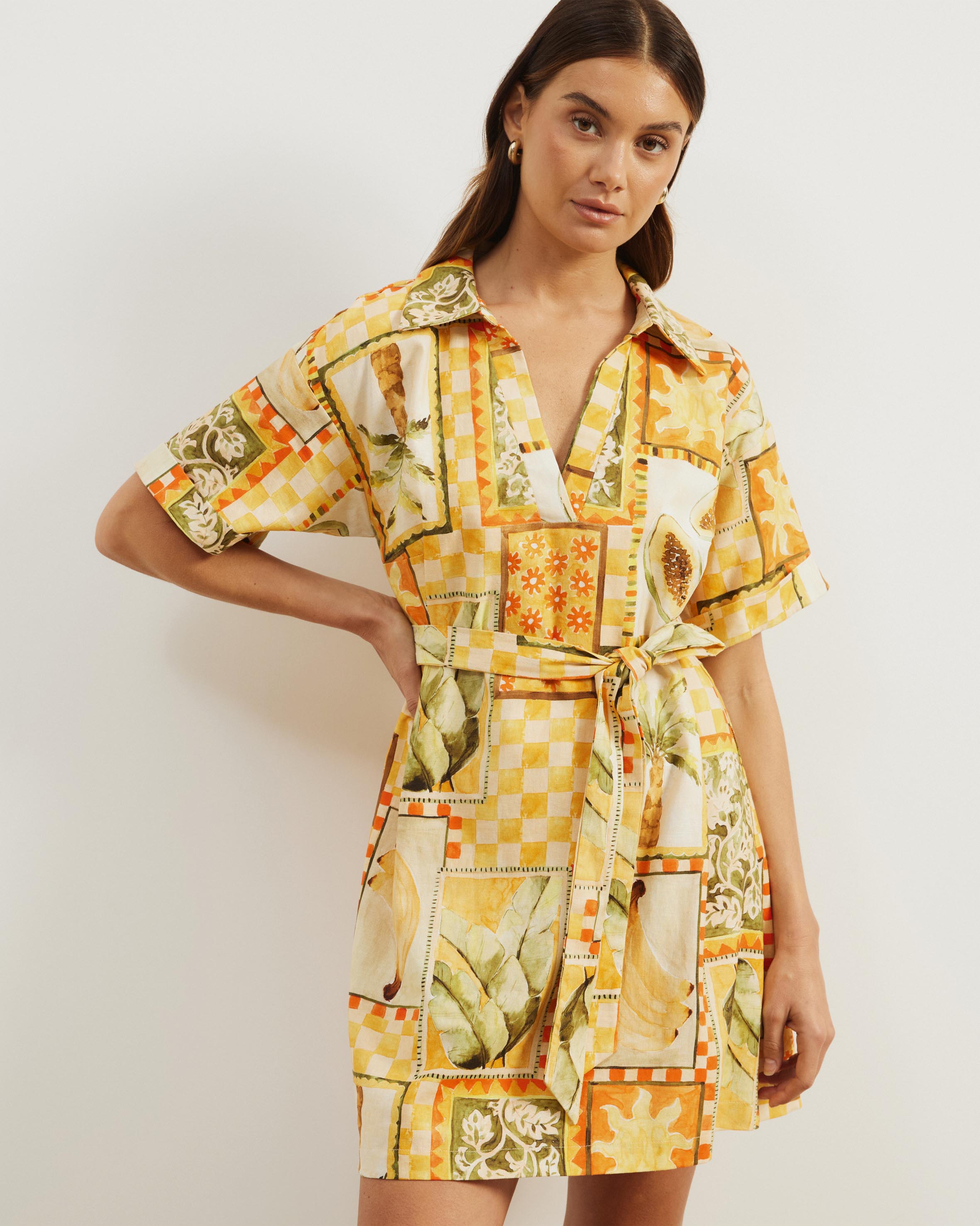 Britt Linen Blend Belted Mini Dress