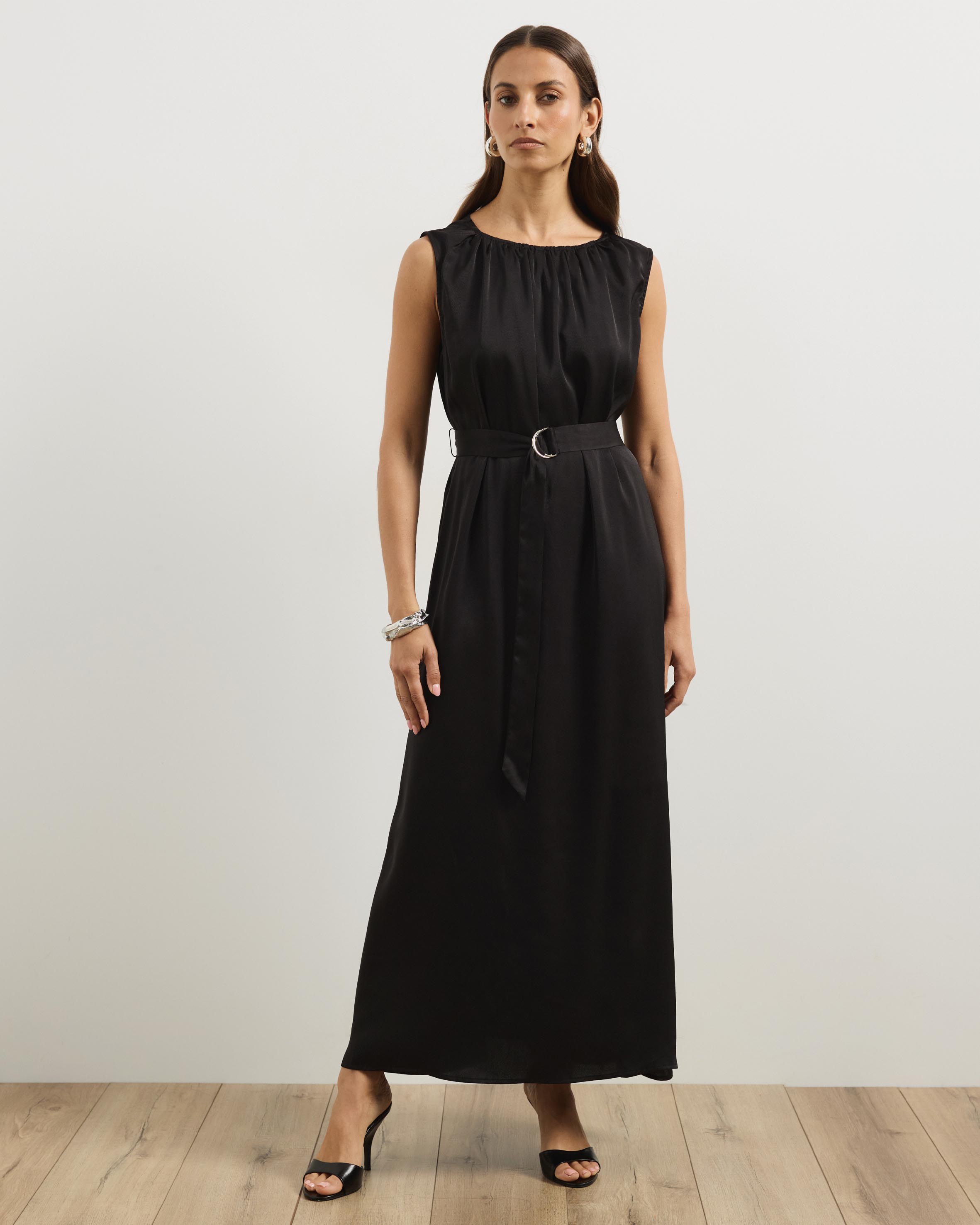 Juni Satin Sleeveless Midi Dress
