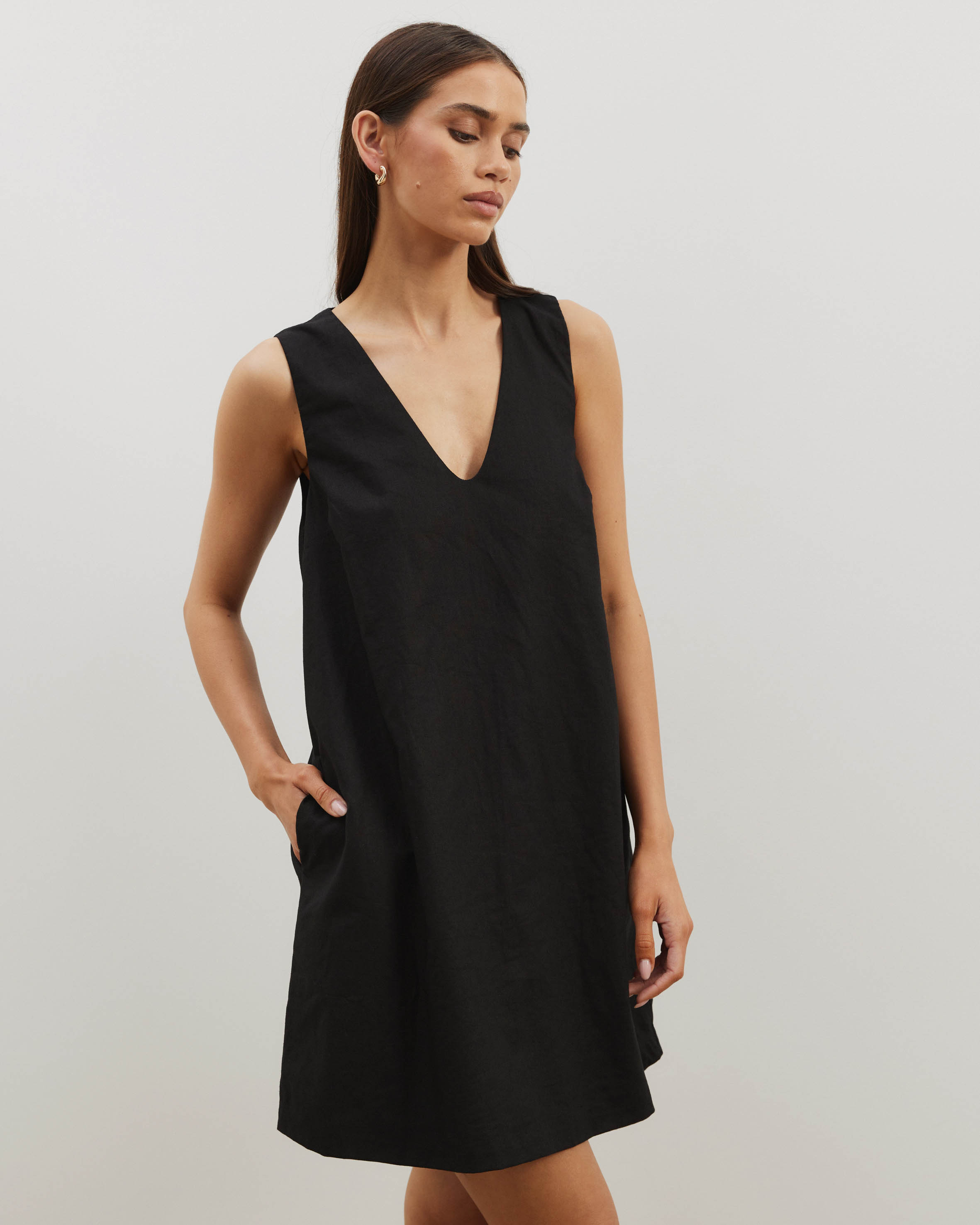 Mia A-Line Linen Blend Mini Dress