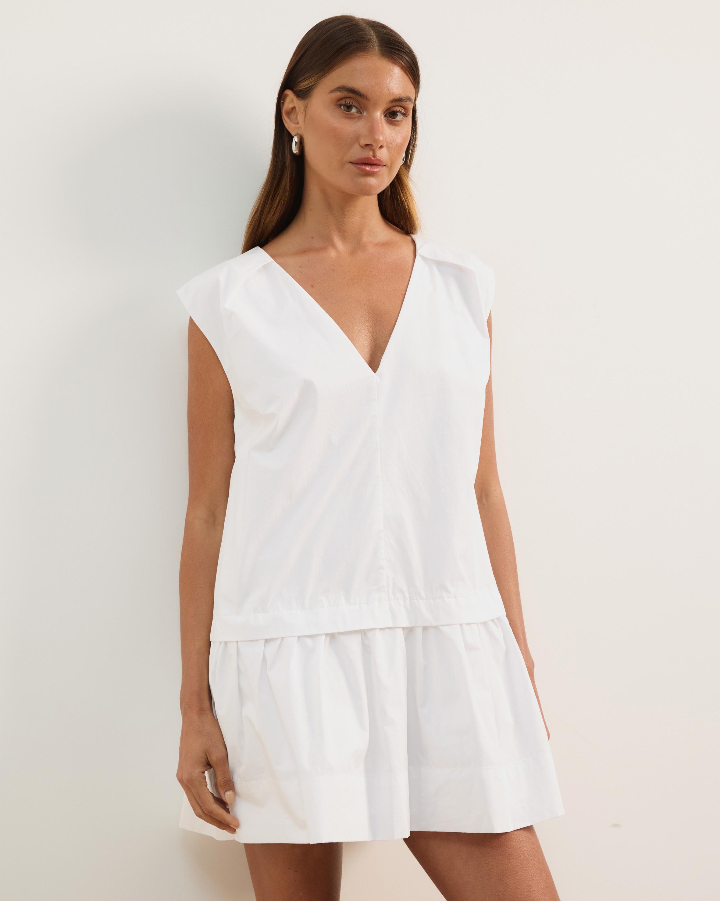 Allie Cotton Poplin V-Neck Mini Dress