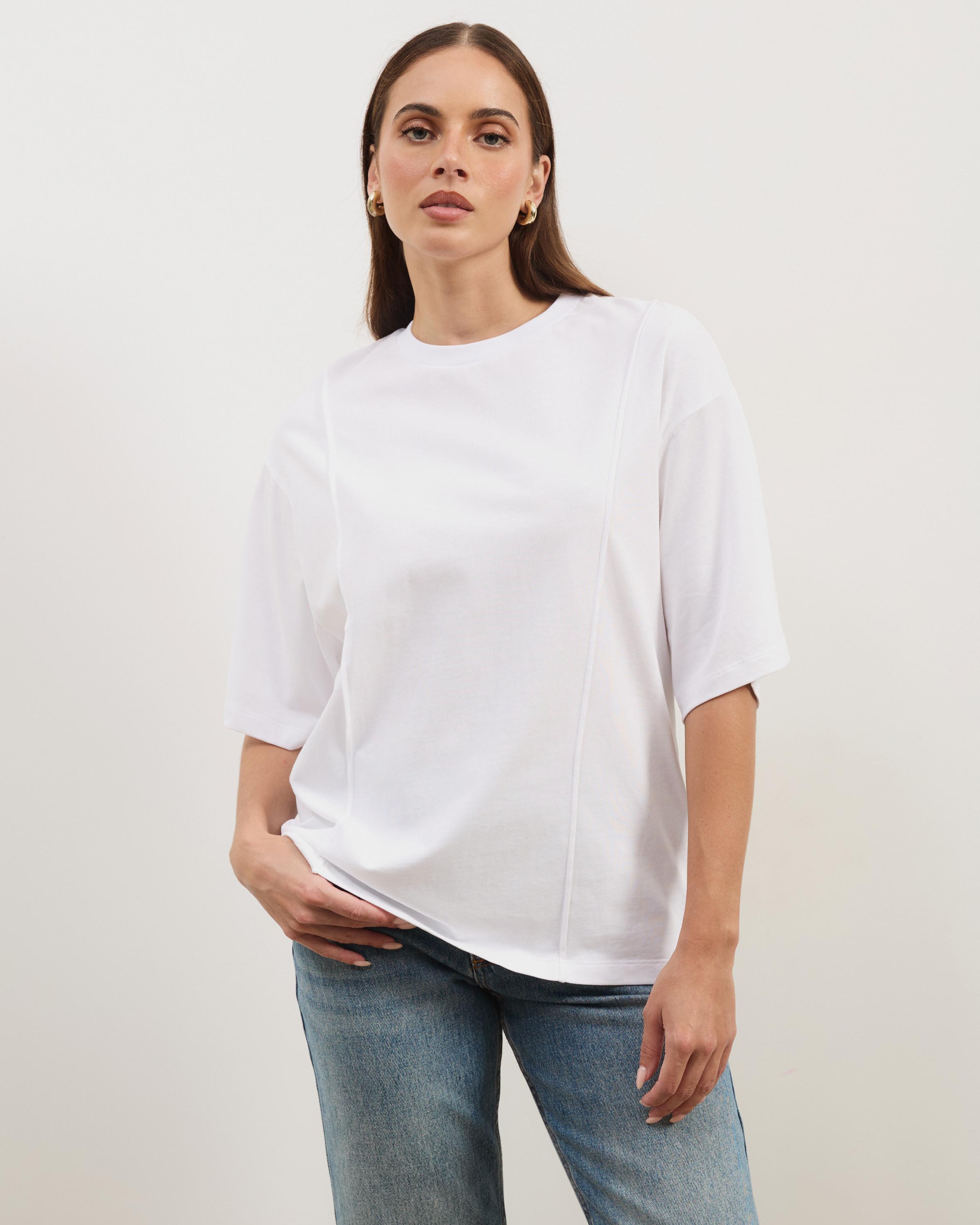Short Sleeve Cotton Seam Detail T-Shirt