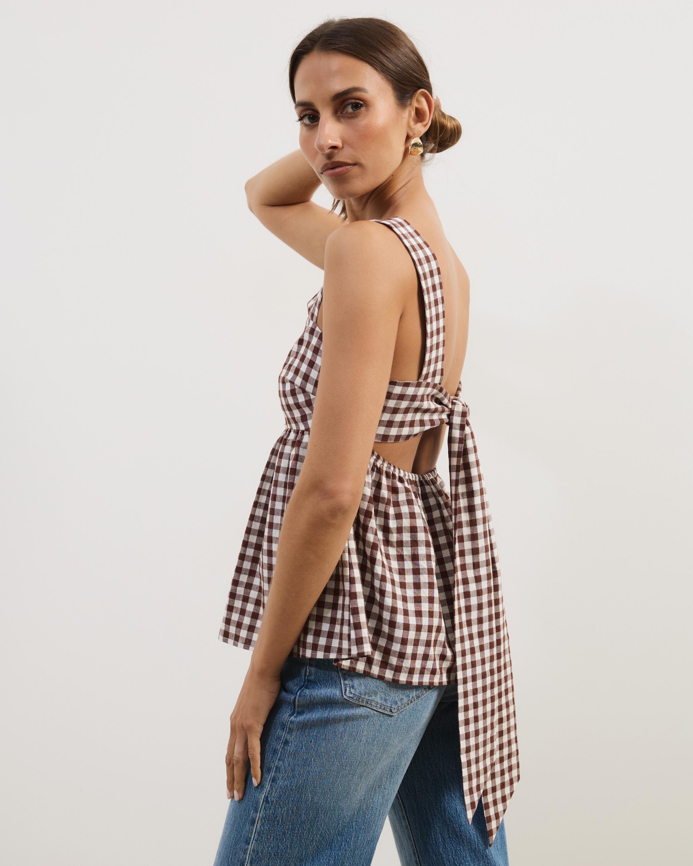 Billie Self Tie Gingham Top