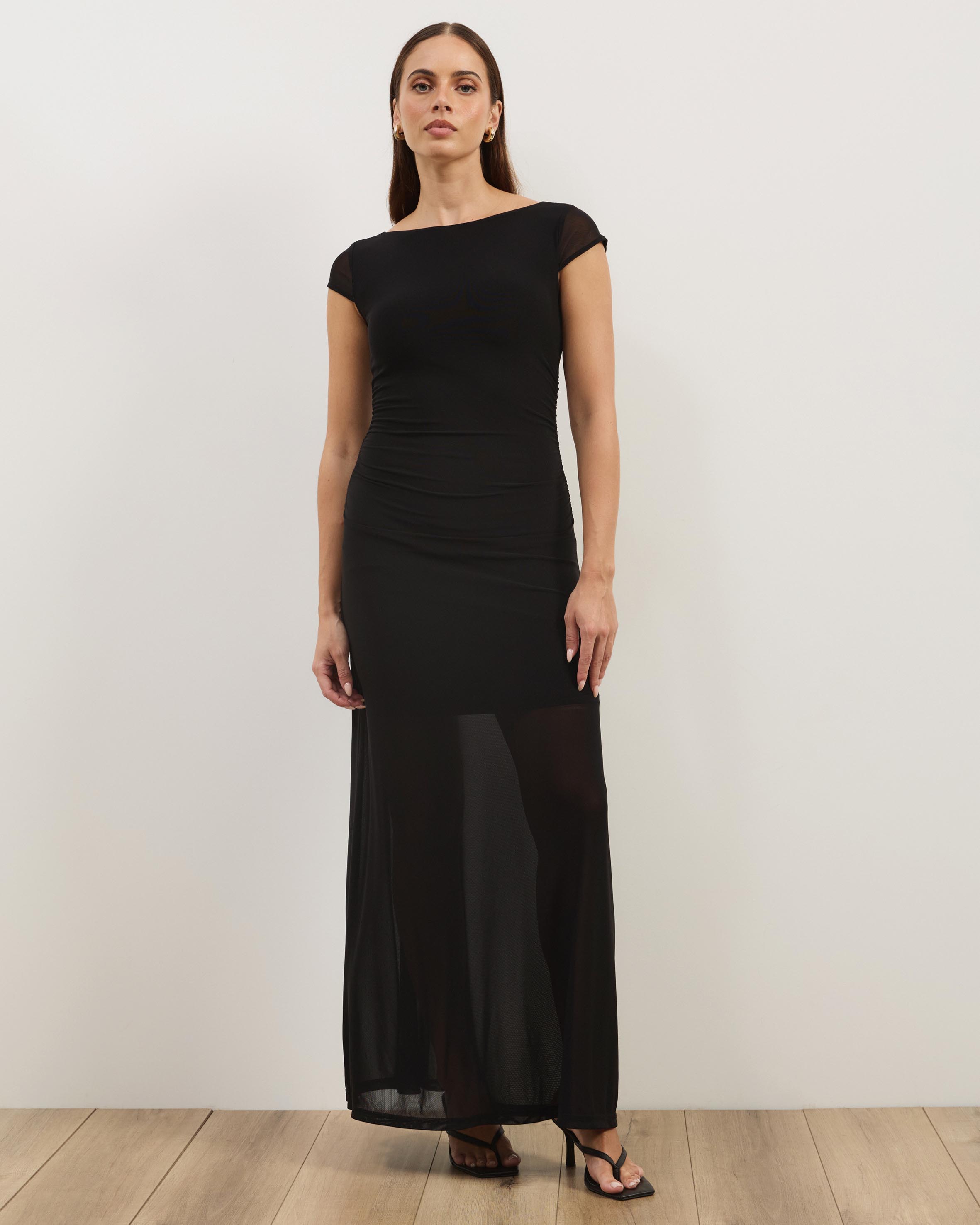 Rowe Mesh & Jersey Cap Sleeve Maxi Dress