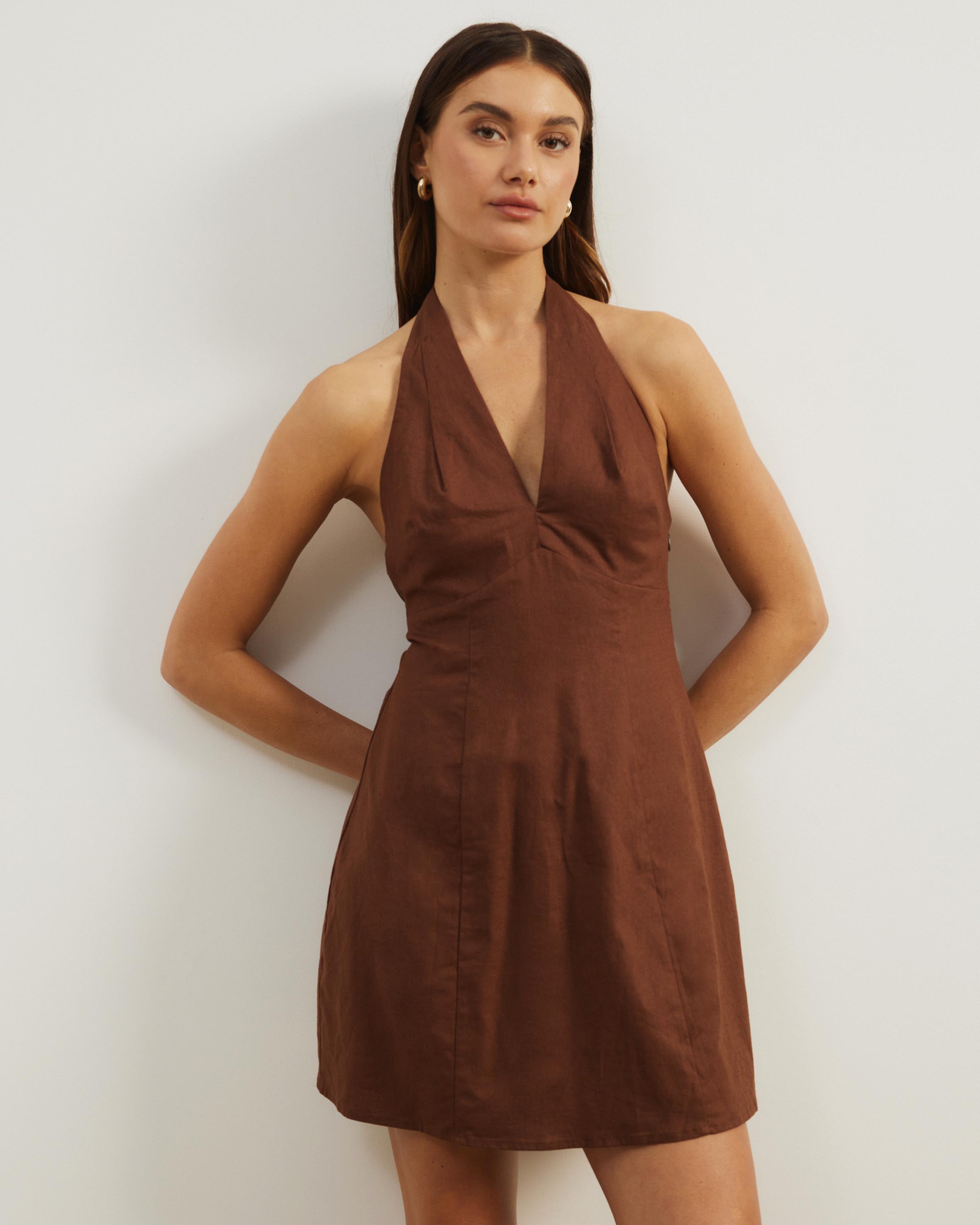 Drew Halter Linen Blend Mini Dress