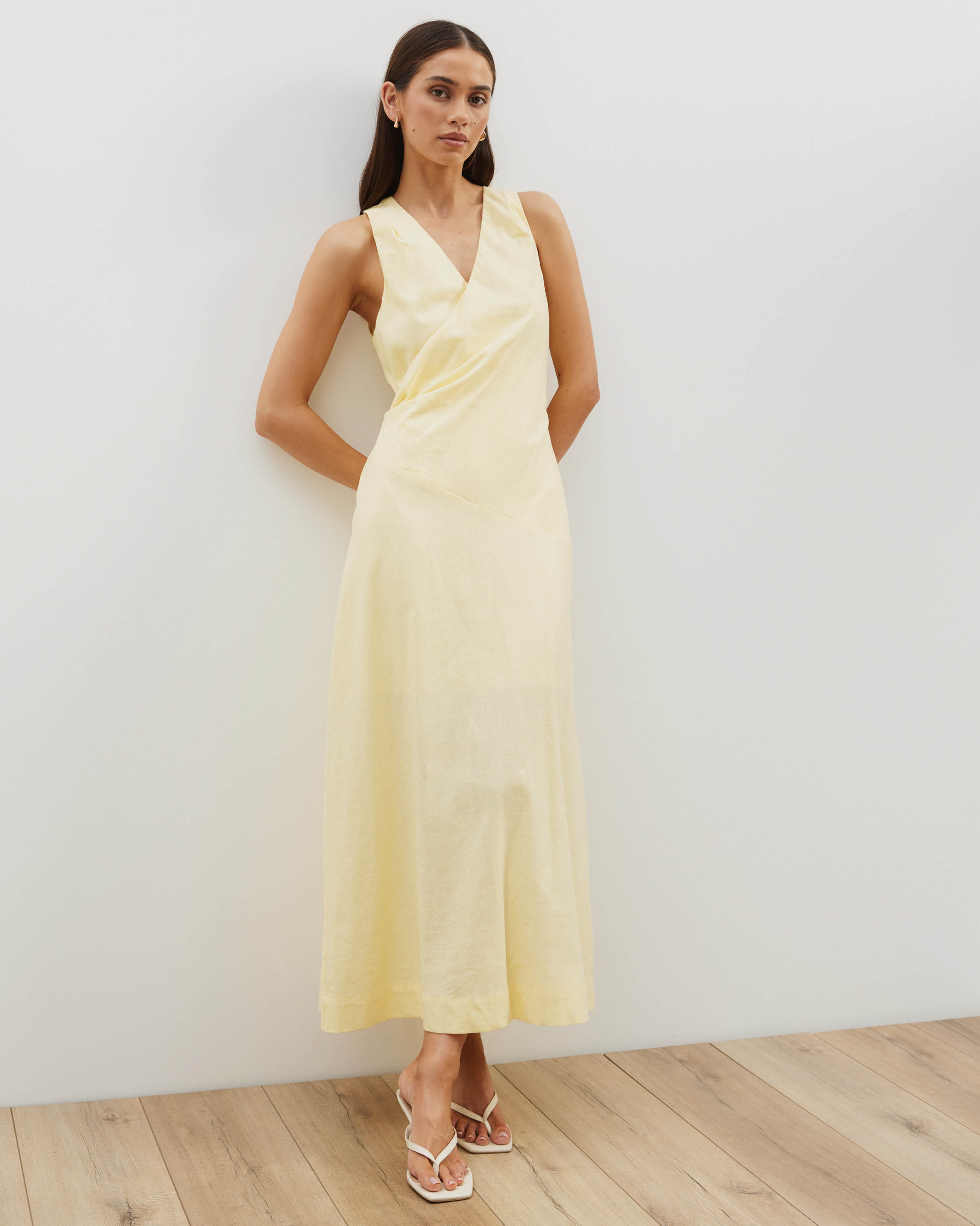 Stephanie Linen Blend Wrap Front Midi Dress