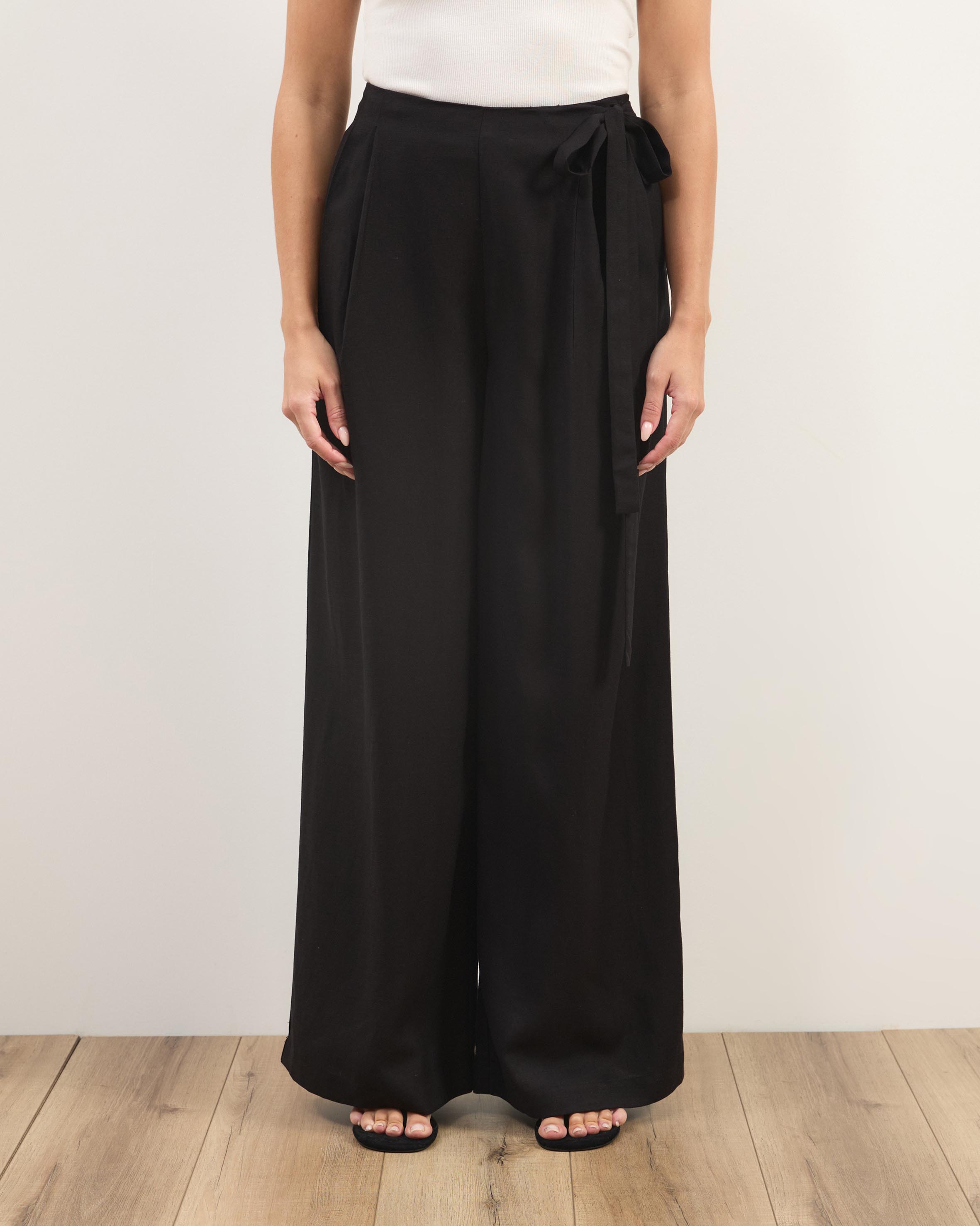 Liora Linen Blend Pants With Side Tie
