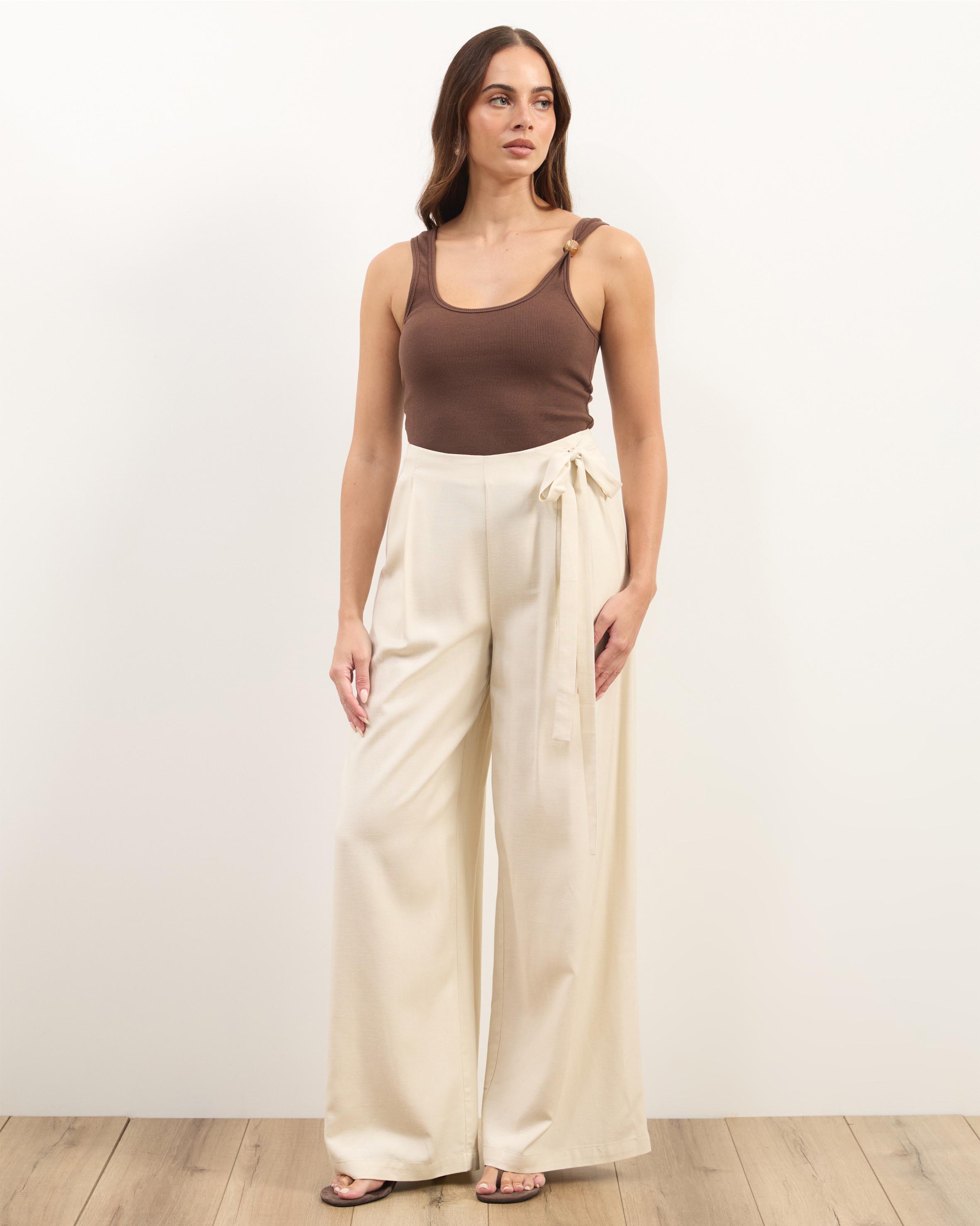 Liora Linen Blend Pants With Side Tie