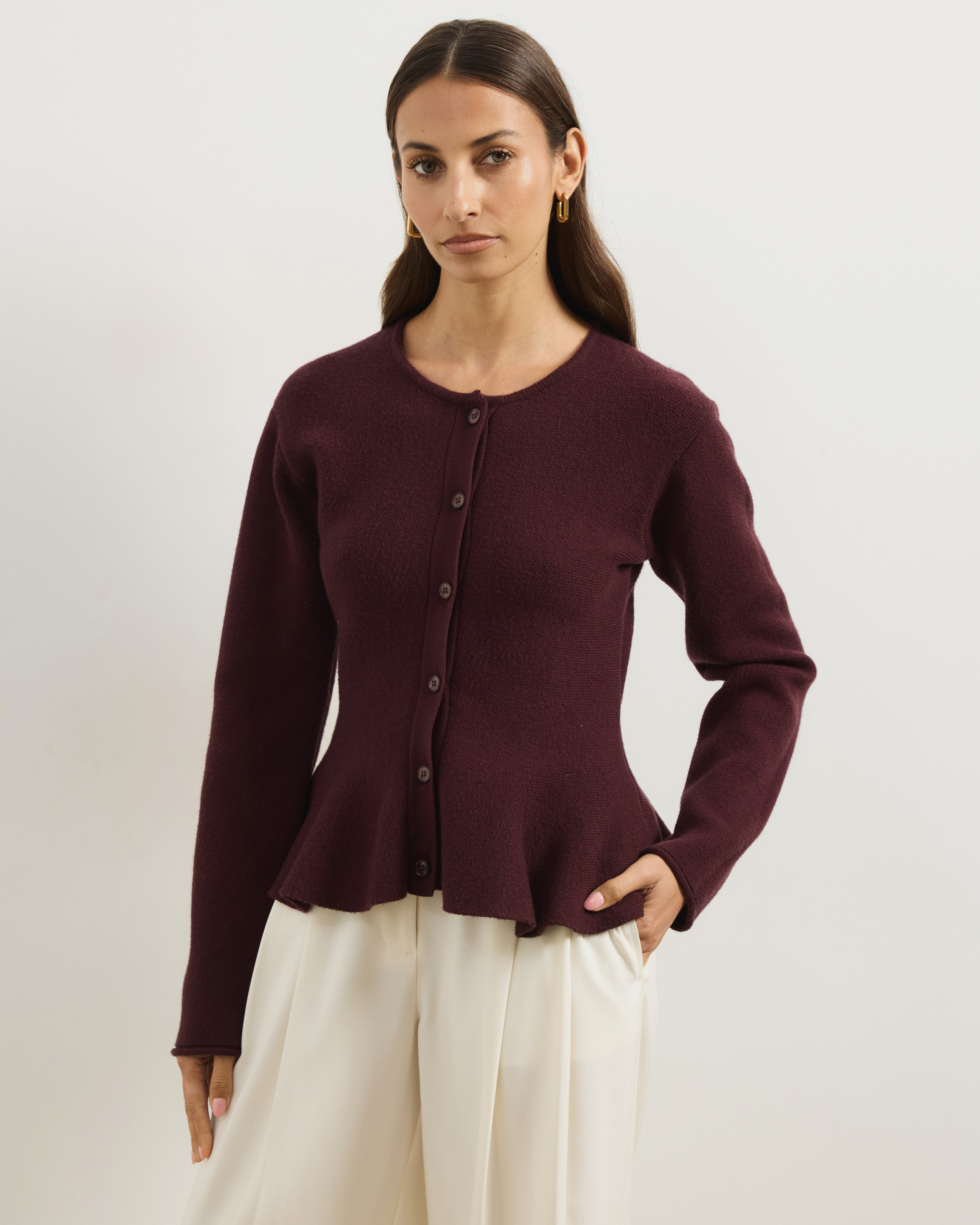 Thea Peplum Hem Knit Cardigan