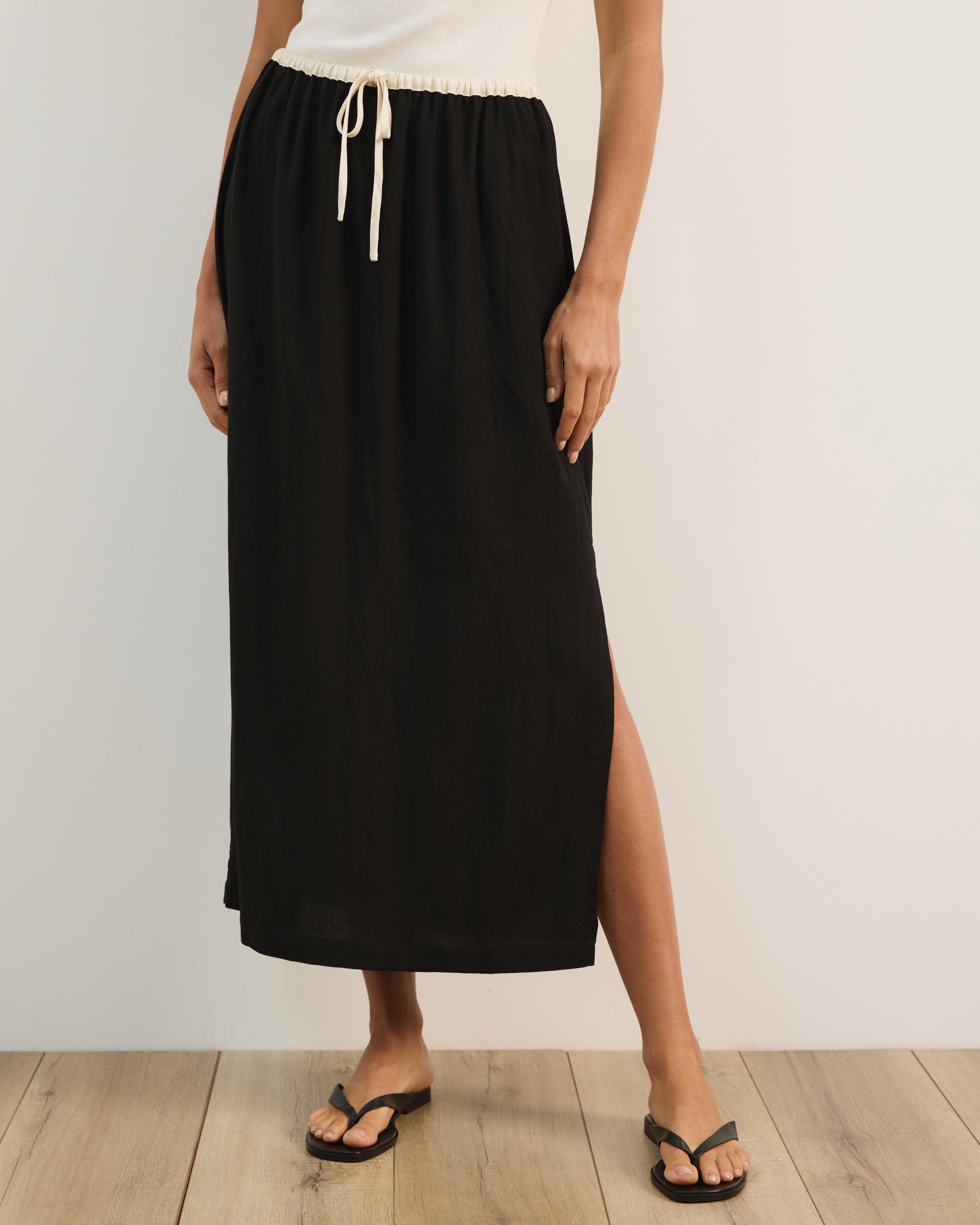 Jade Linen Blend Contrast Midi Skirt