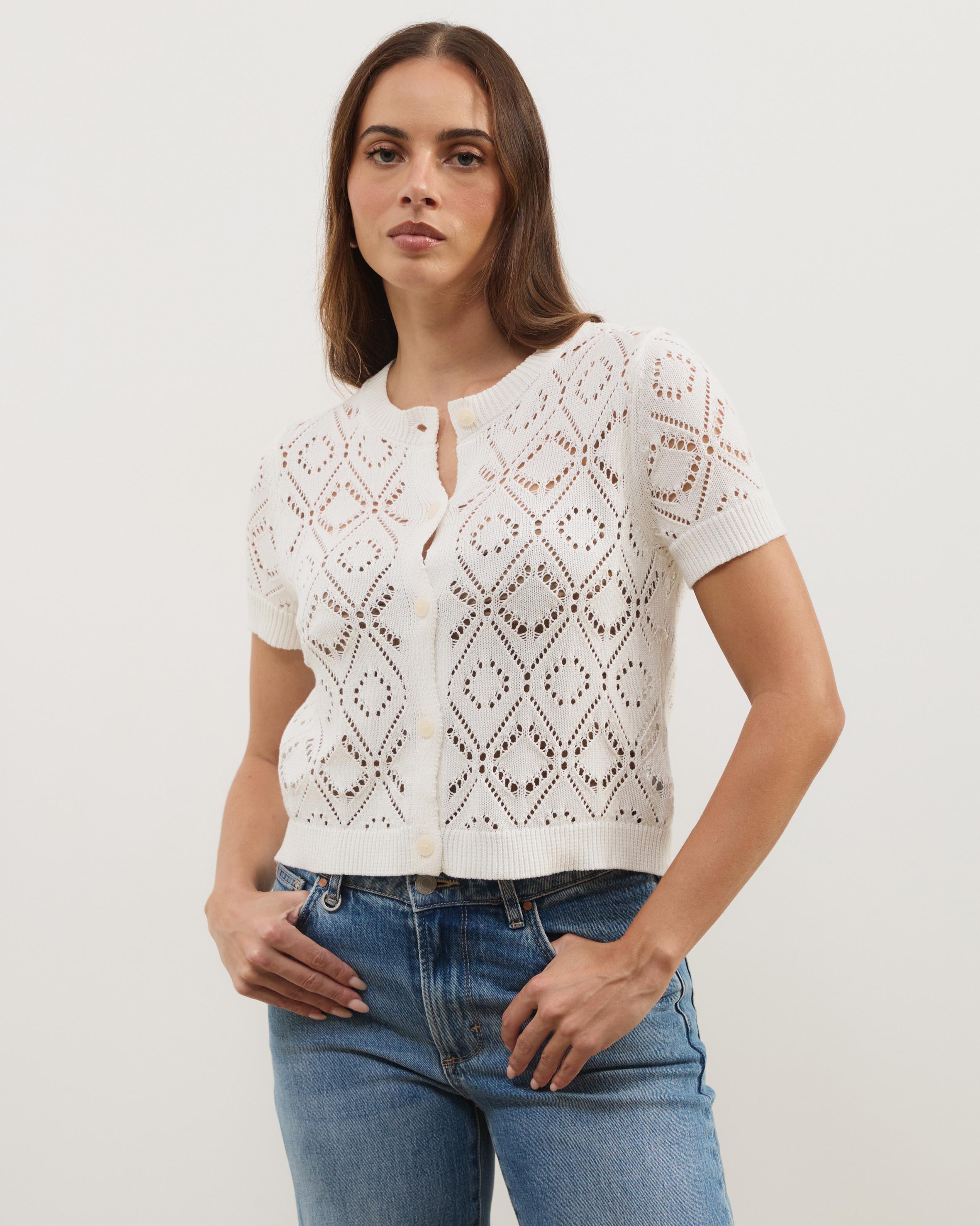 Hani Short Sleeve Open Knit Cardigan