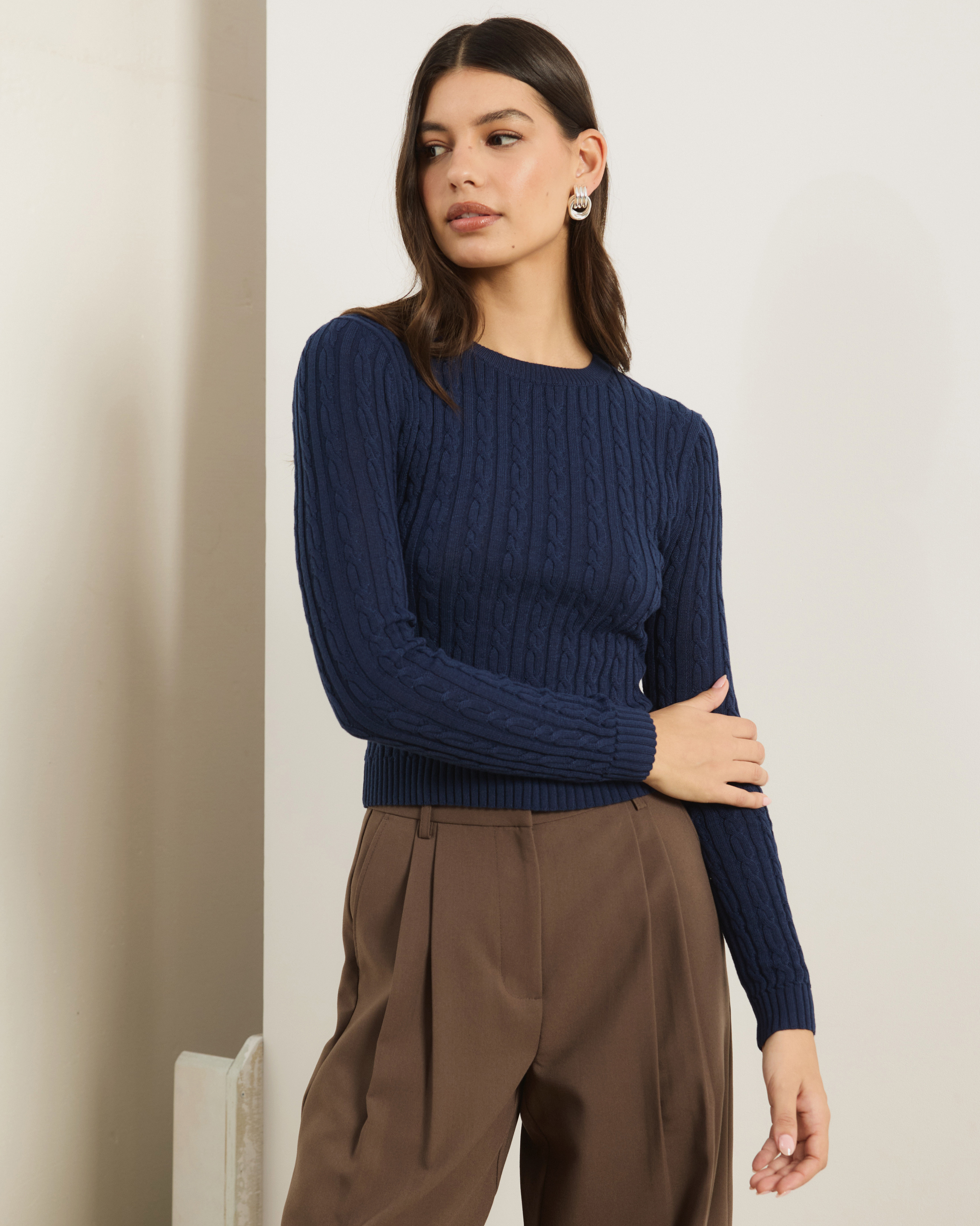 Tessa Crewneck Cable Knit Sweater