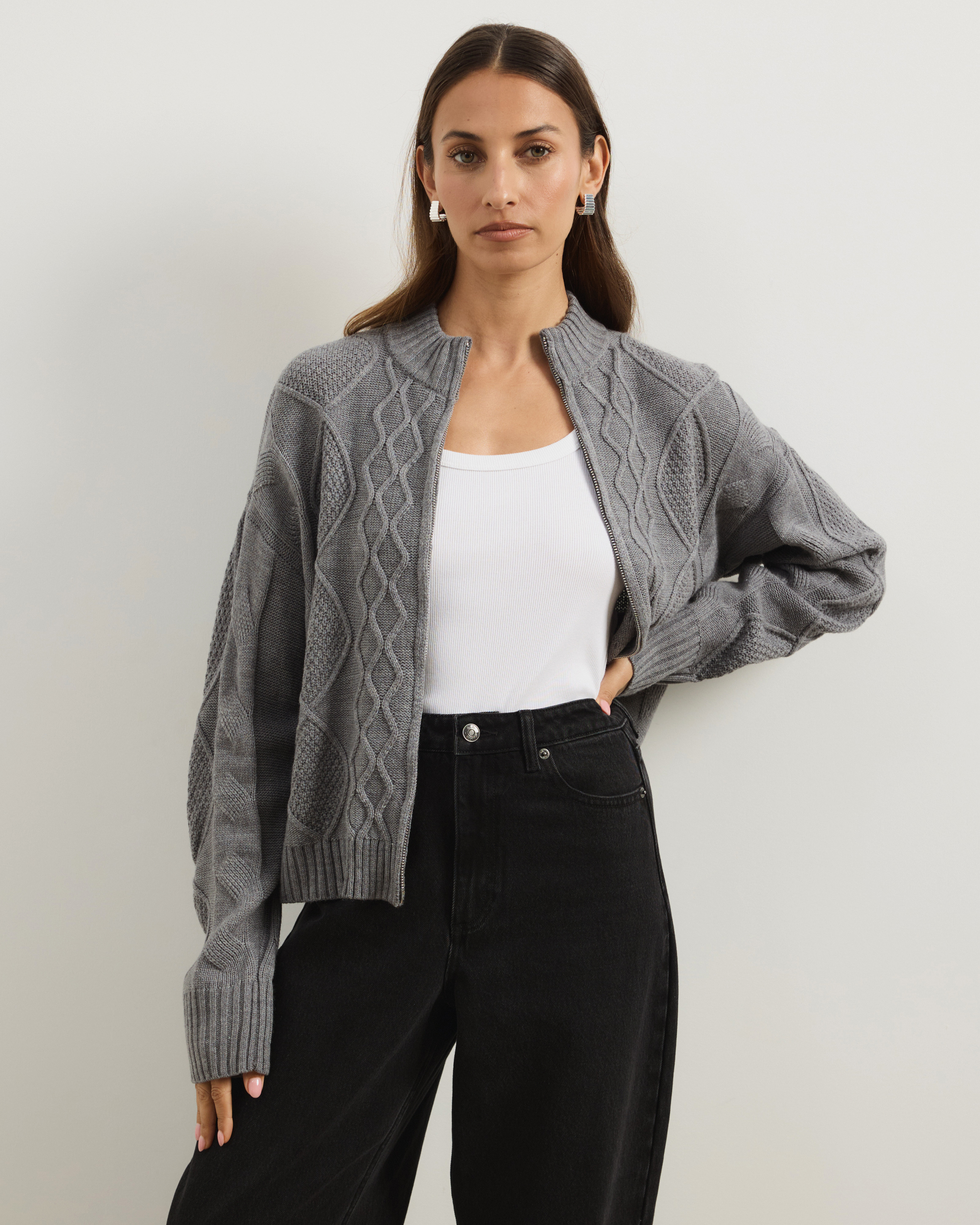 Evie Two-Way Zip Cable Knit Cardigan