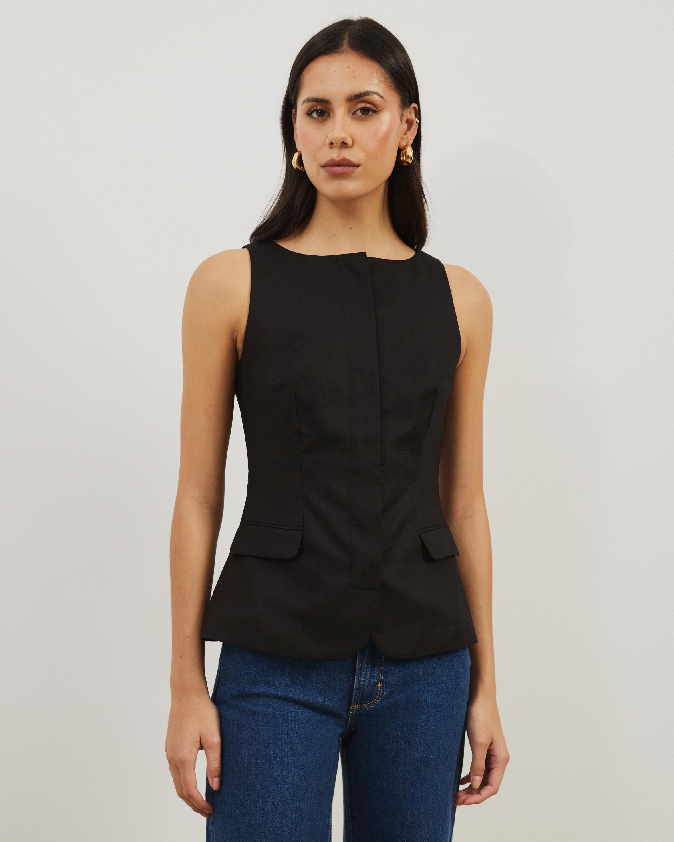 Solene Linen Blend Boat Neck Vest