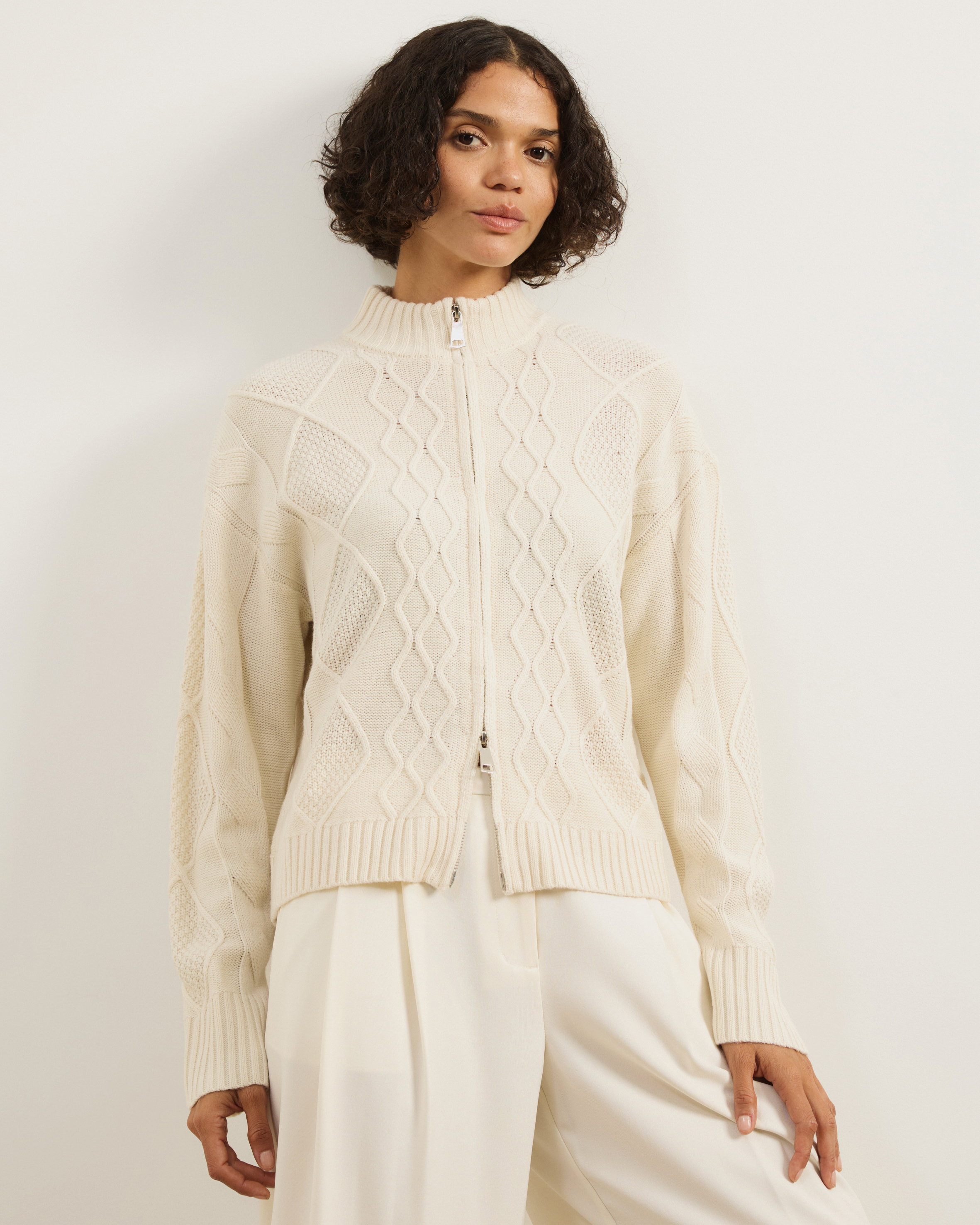 Evie Two-Way Zip Cable Knit Cardigan
