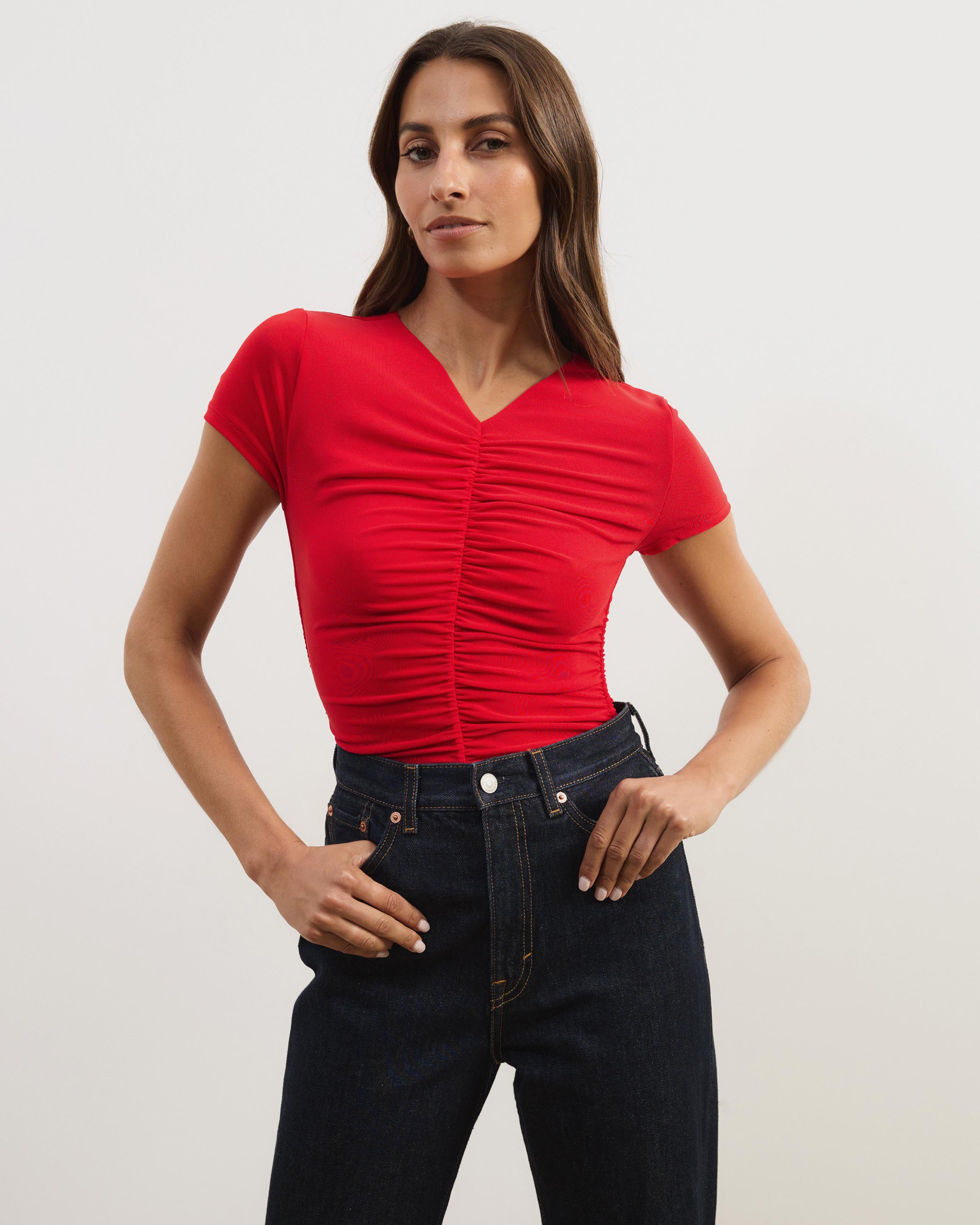Delilah Gathered Mesh Top