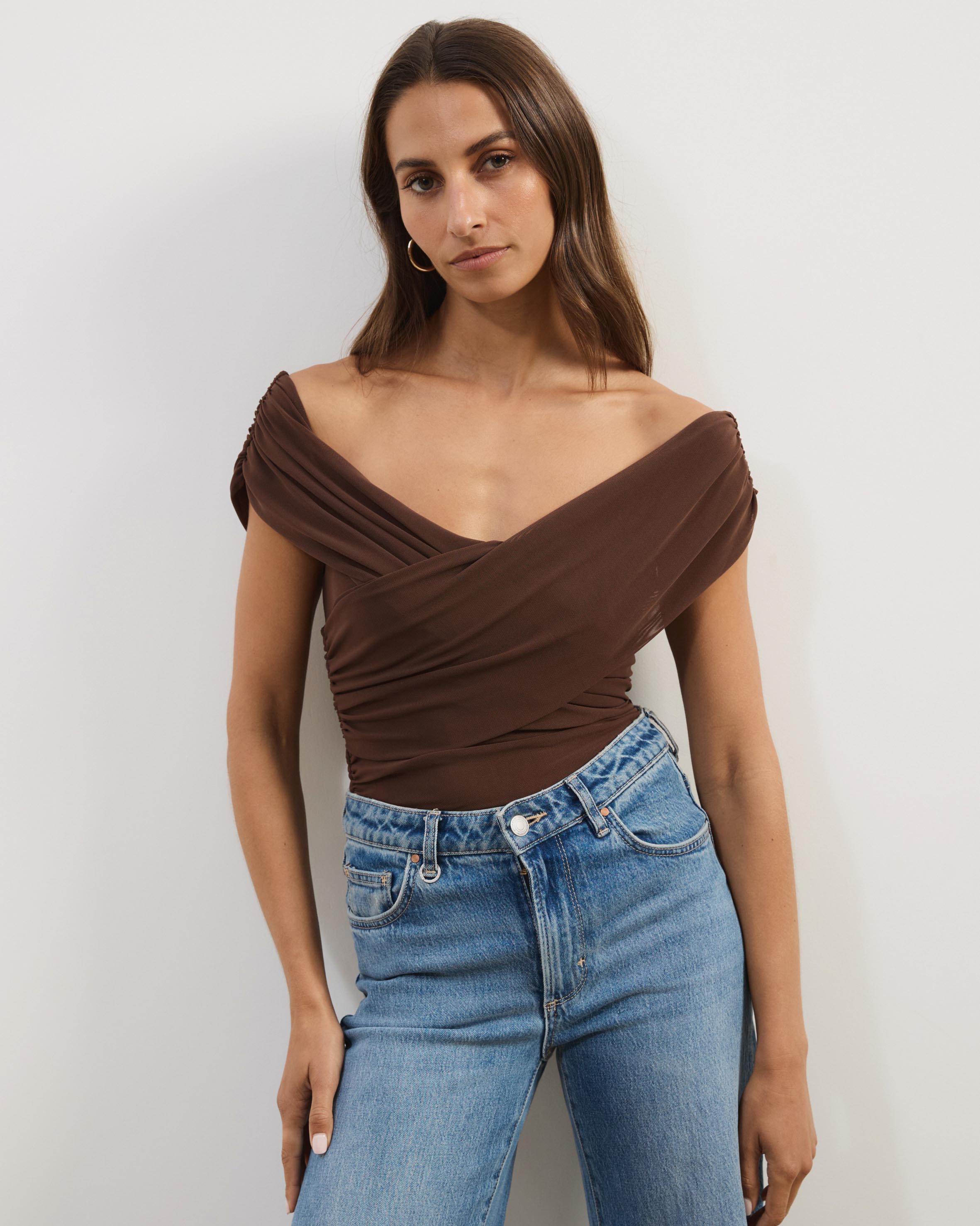 Ophelia Cross Off Shoulder Mesh Top