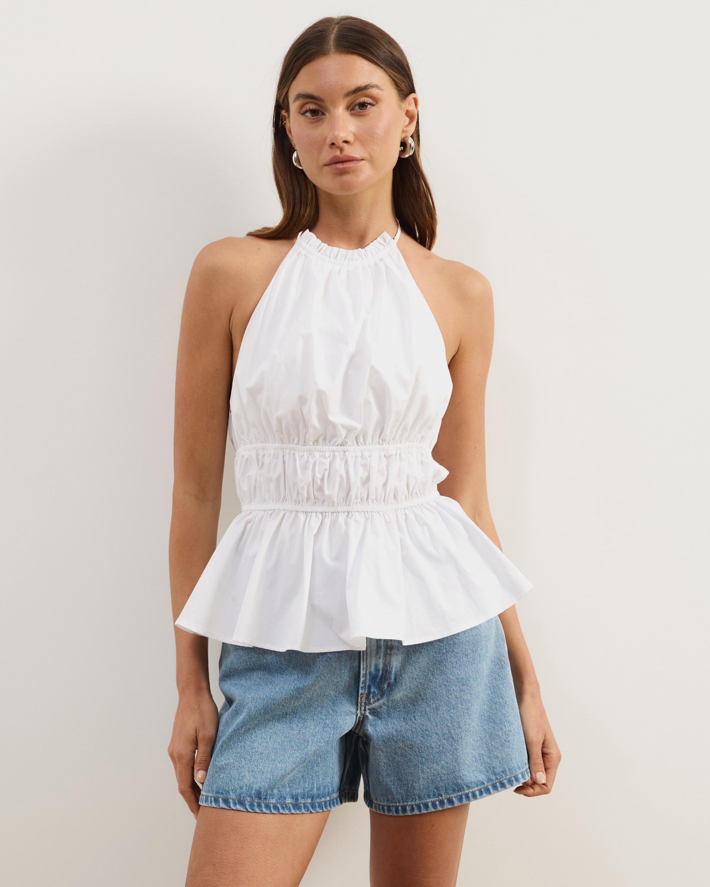 Georgia Ruched Cotton Halter Top