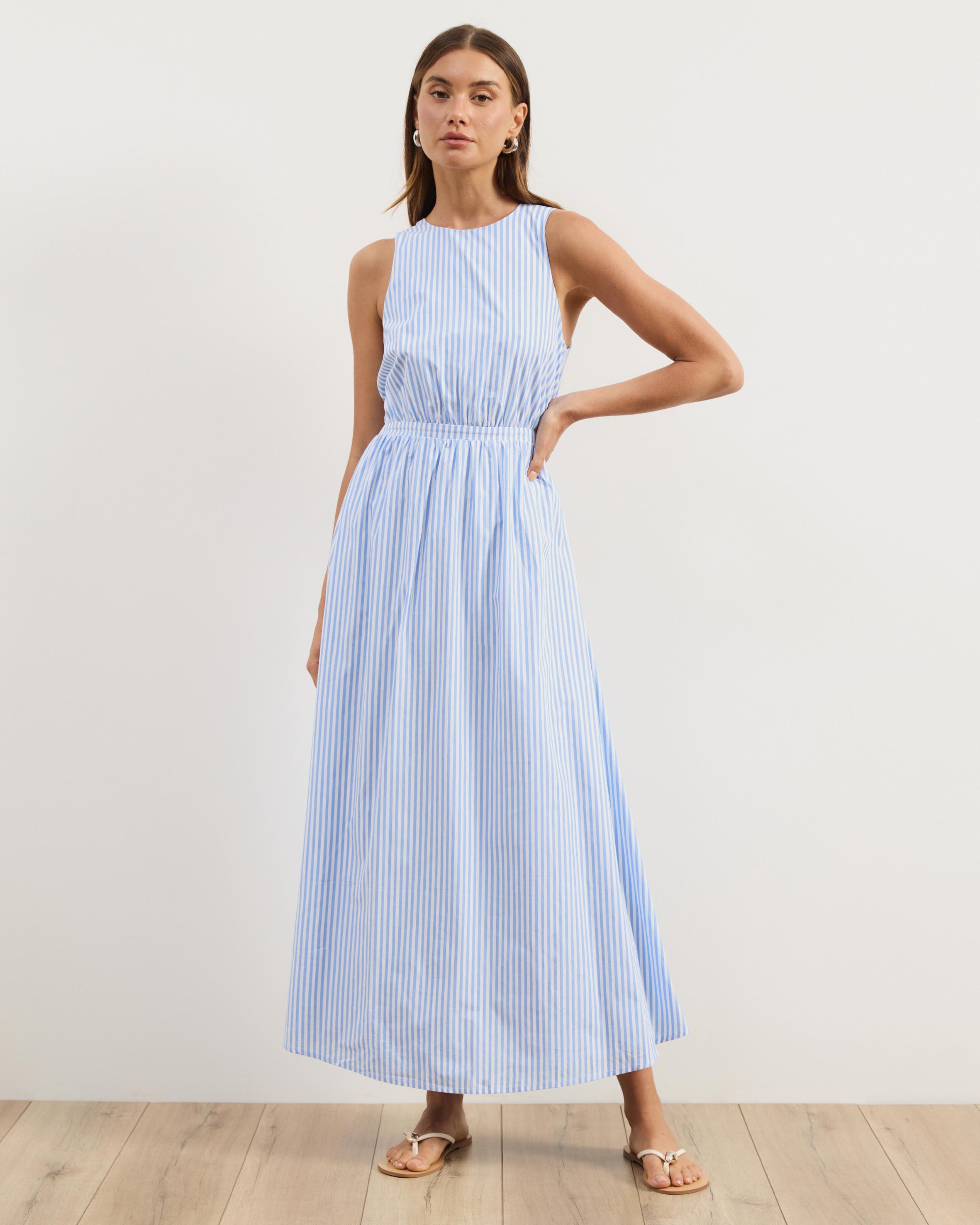 Isobel Cotton Stripe Poplin Midi Dress