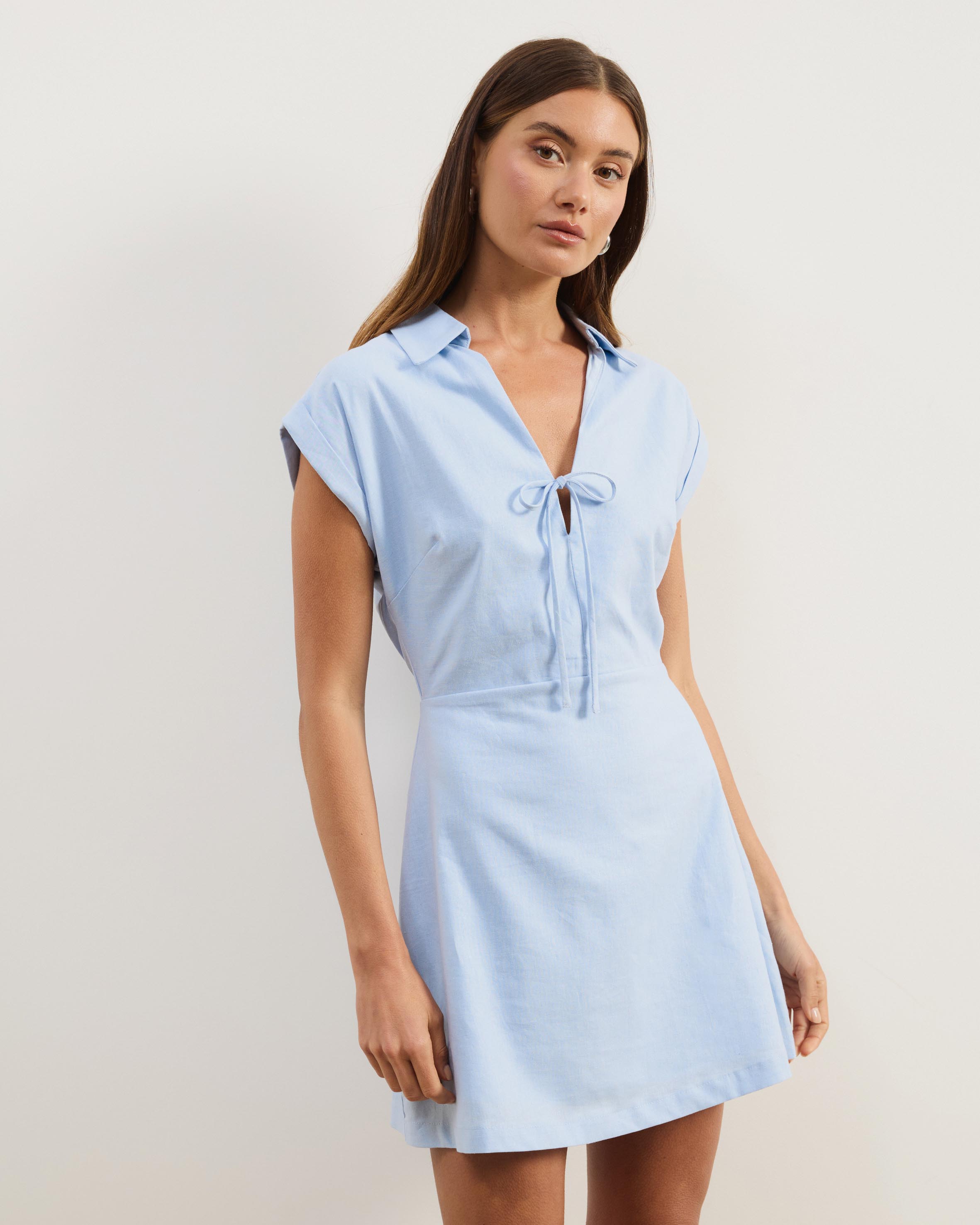 Marni Linen Blend Tie Front Mini Dress