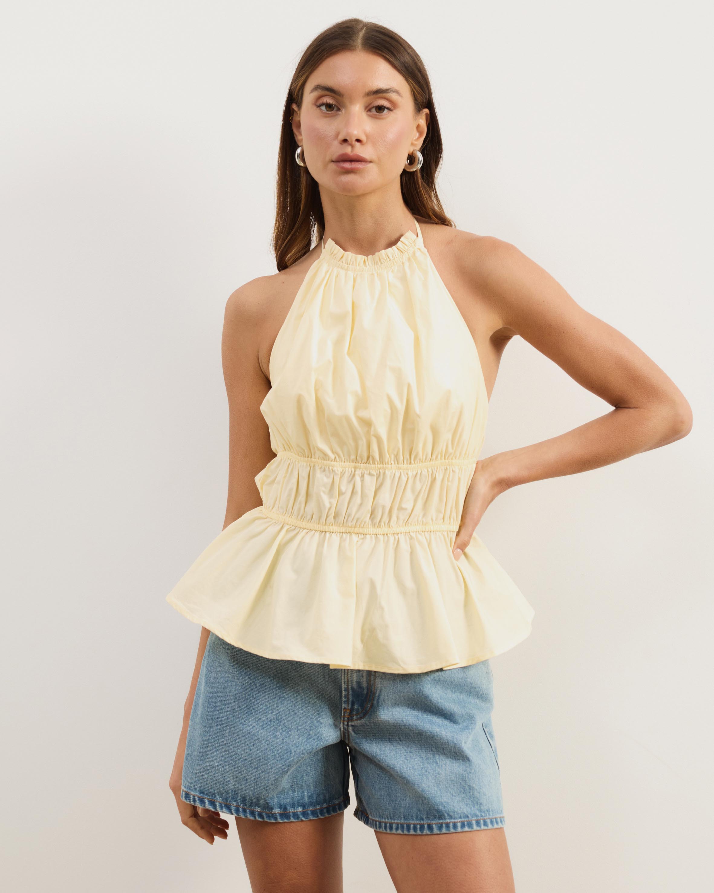 Georgia Ruched Cotton Halter Top