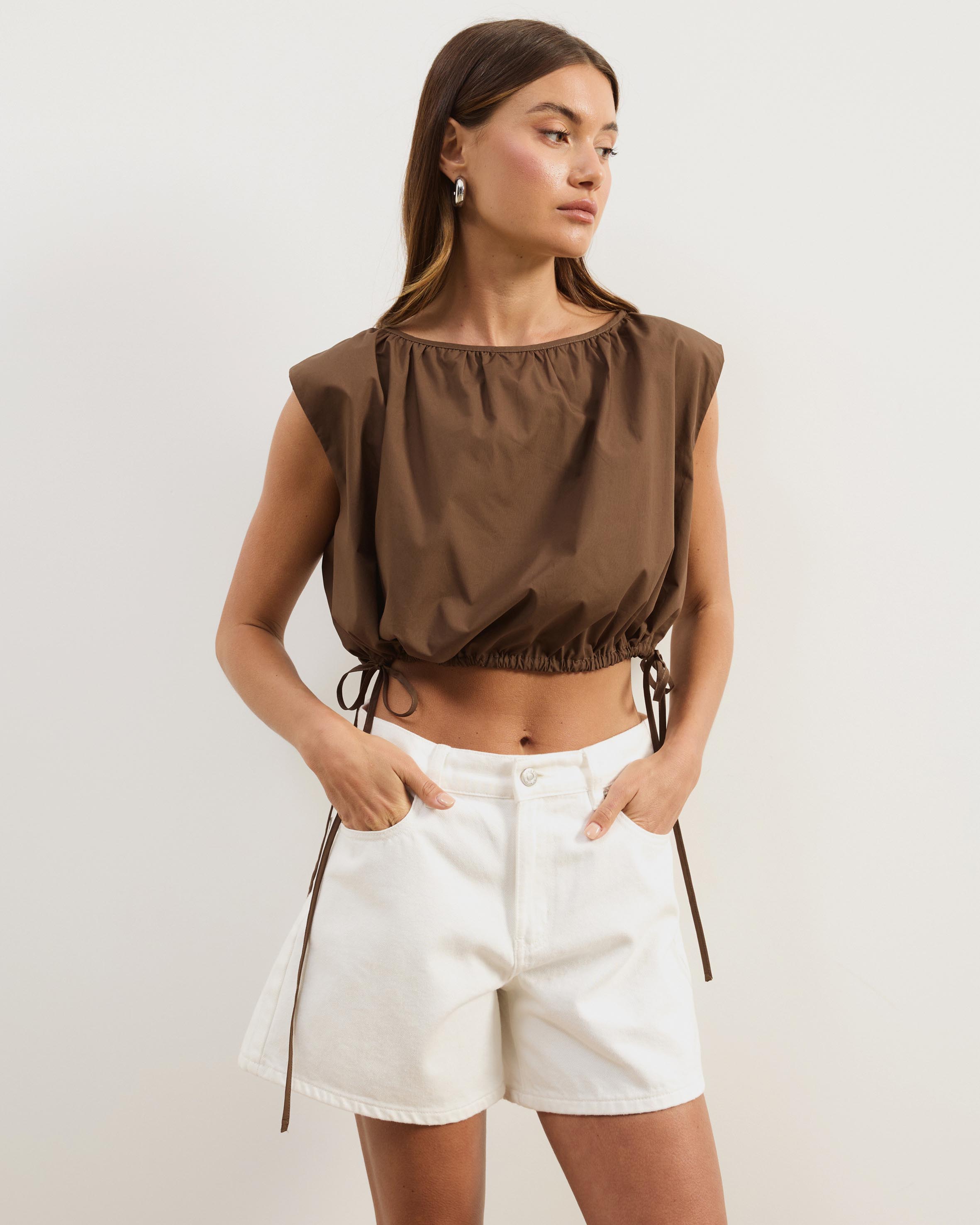 Siena Cotton Gathered Tank with Ties