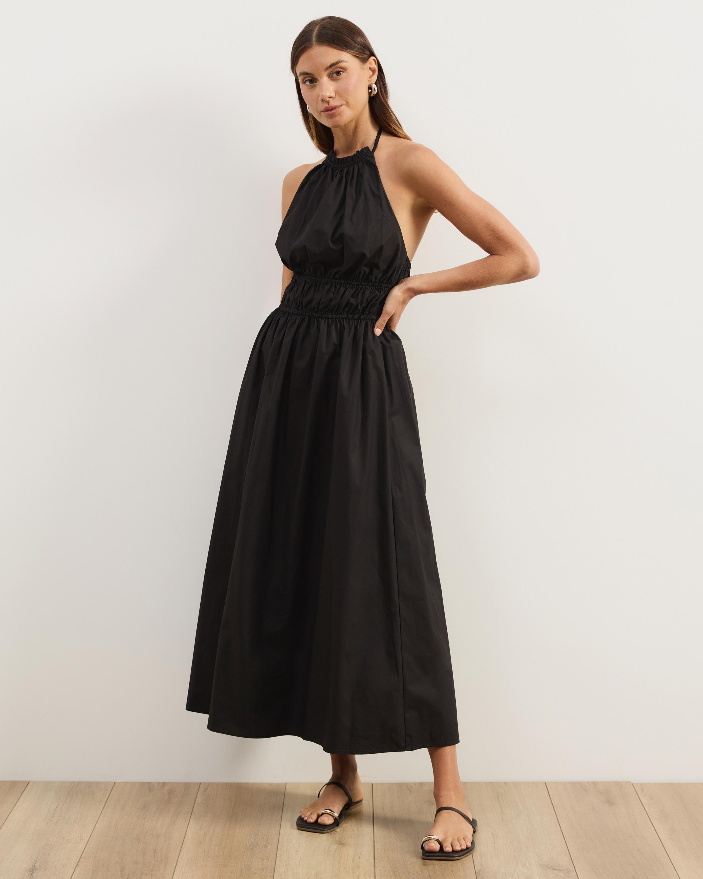 Georgia Cotton Poplin Halter Maxi Dress