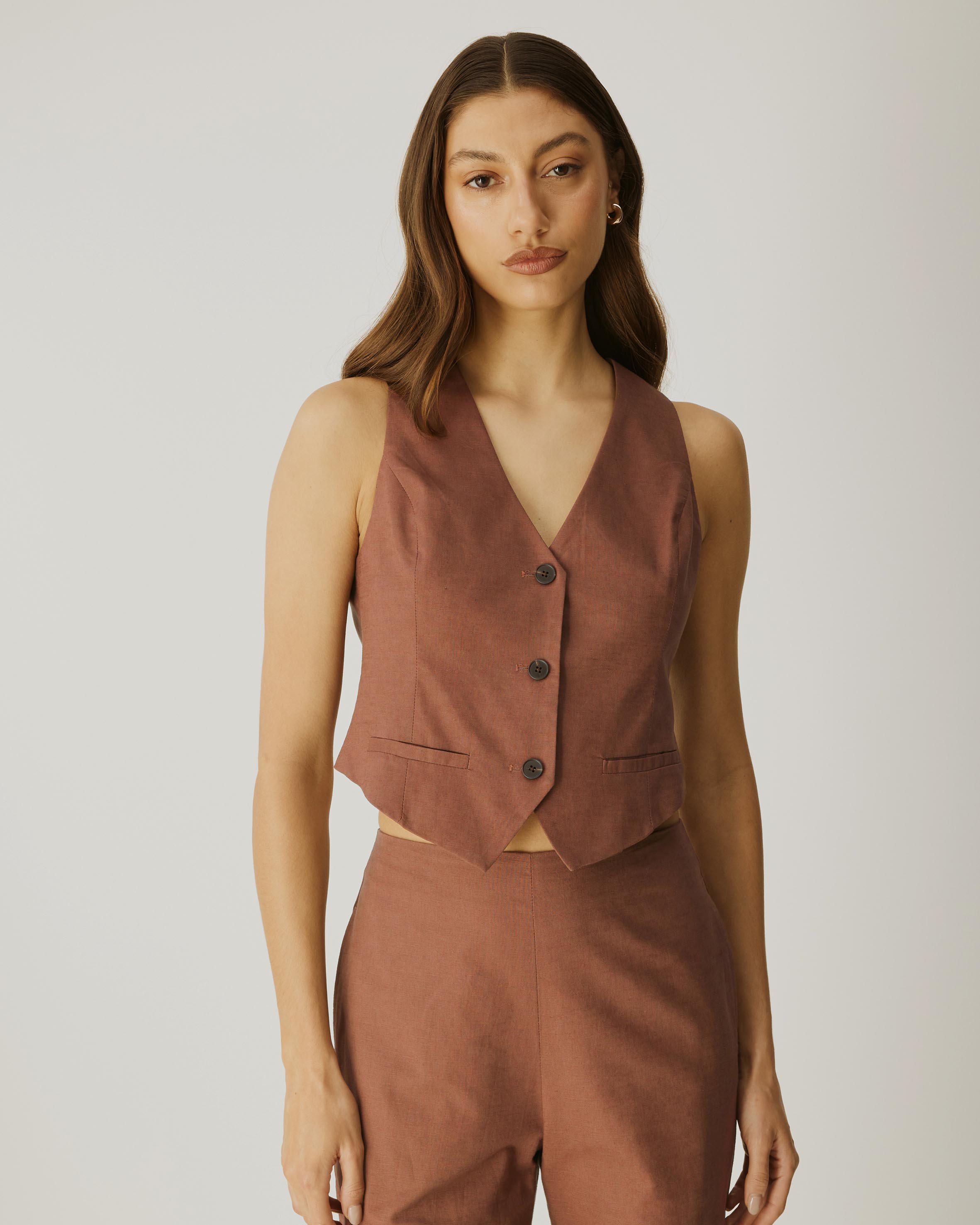 Yasmin Linen Blend Cross Back Vest