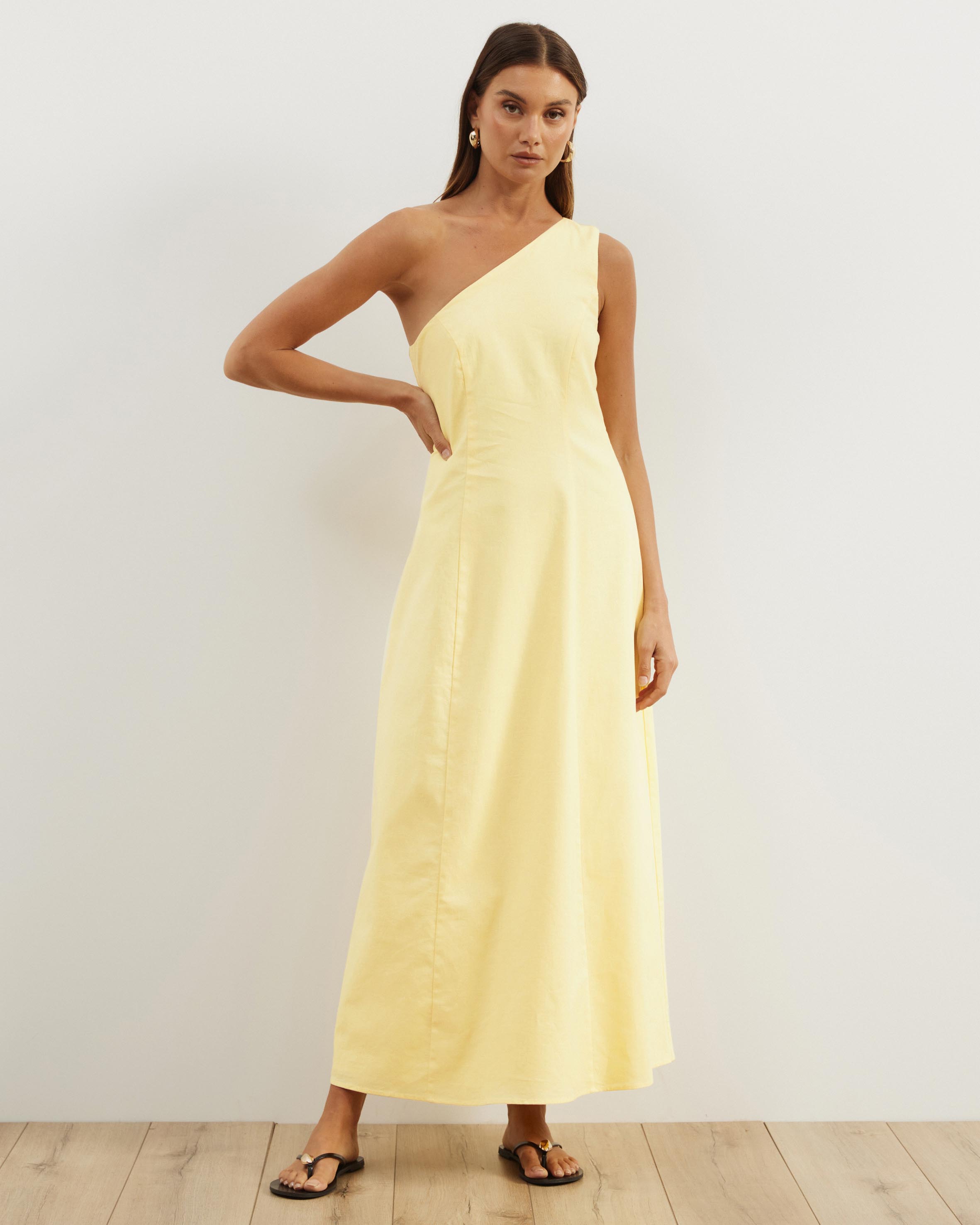 Oralie One Shoulder Linen Blend Midi Dress