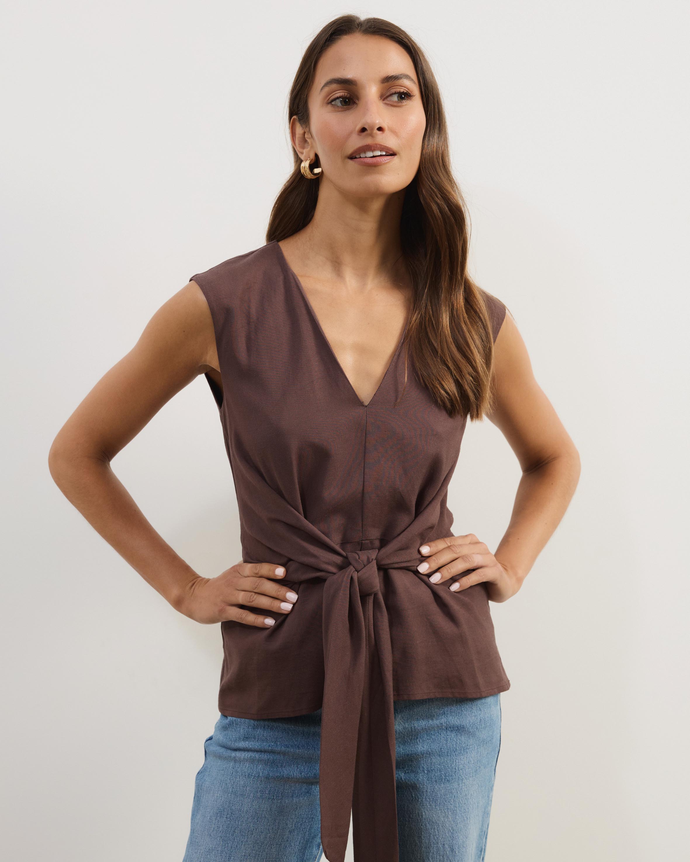 Liora Linen Blend Top with Tie