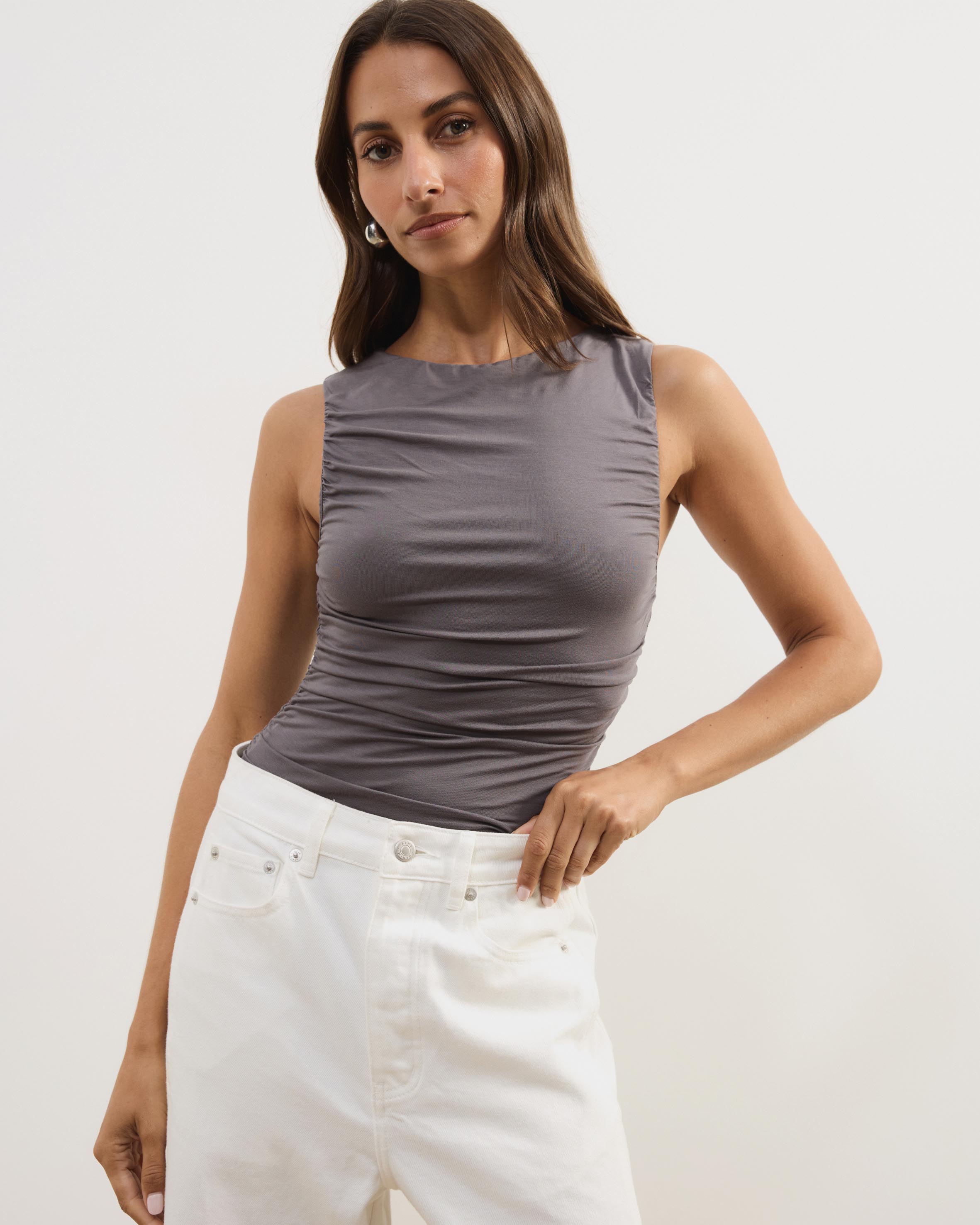 Effie Sleeveless Gathered Jersey Bodysuit