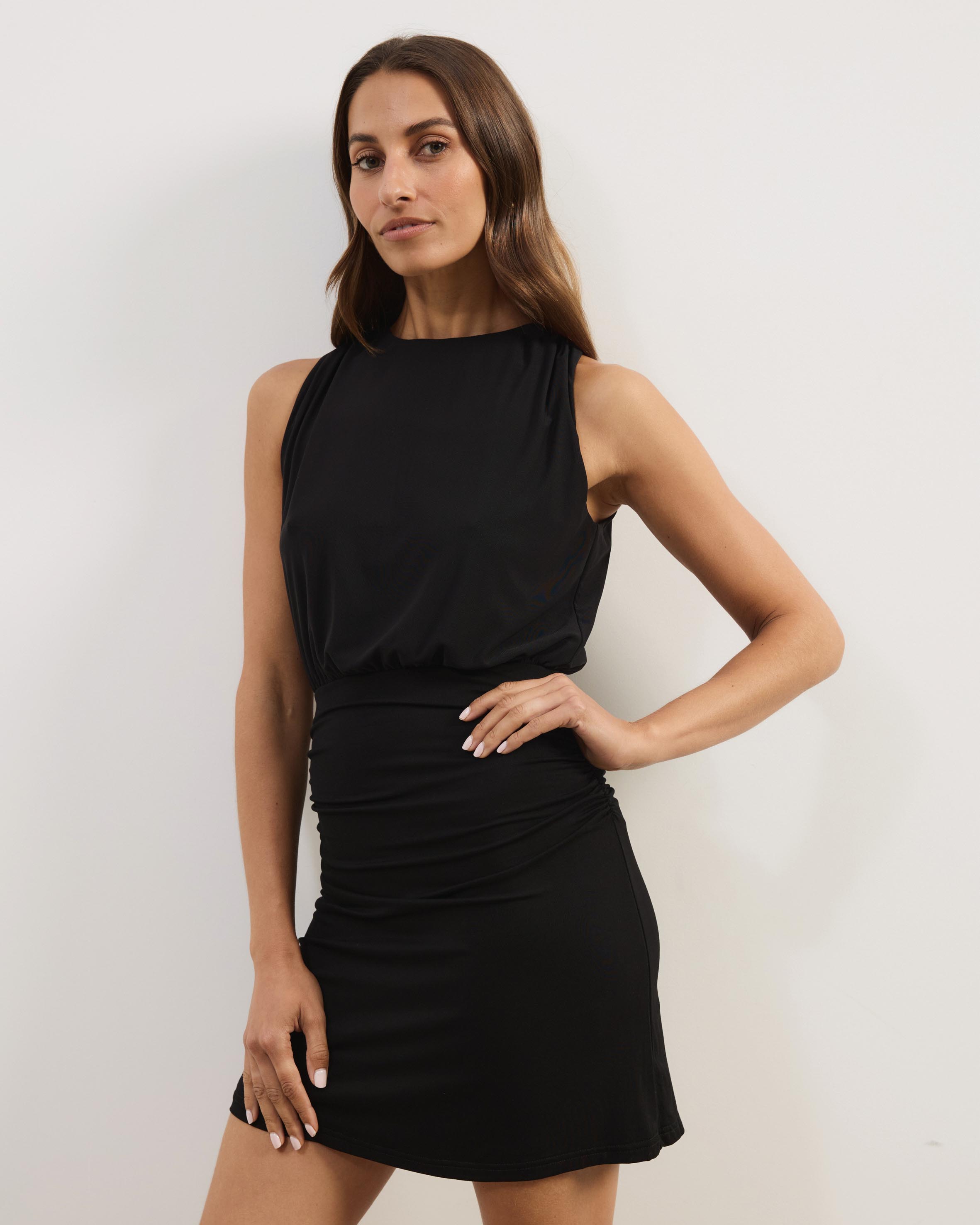 Palma Mesh And Jersey Cowl Neck Mini Dress