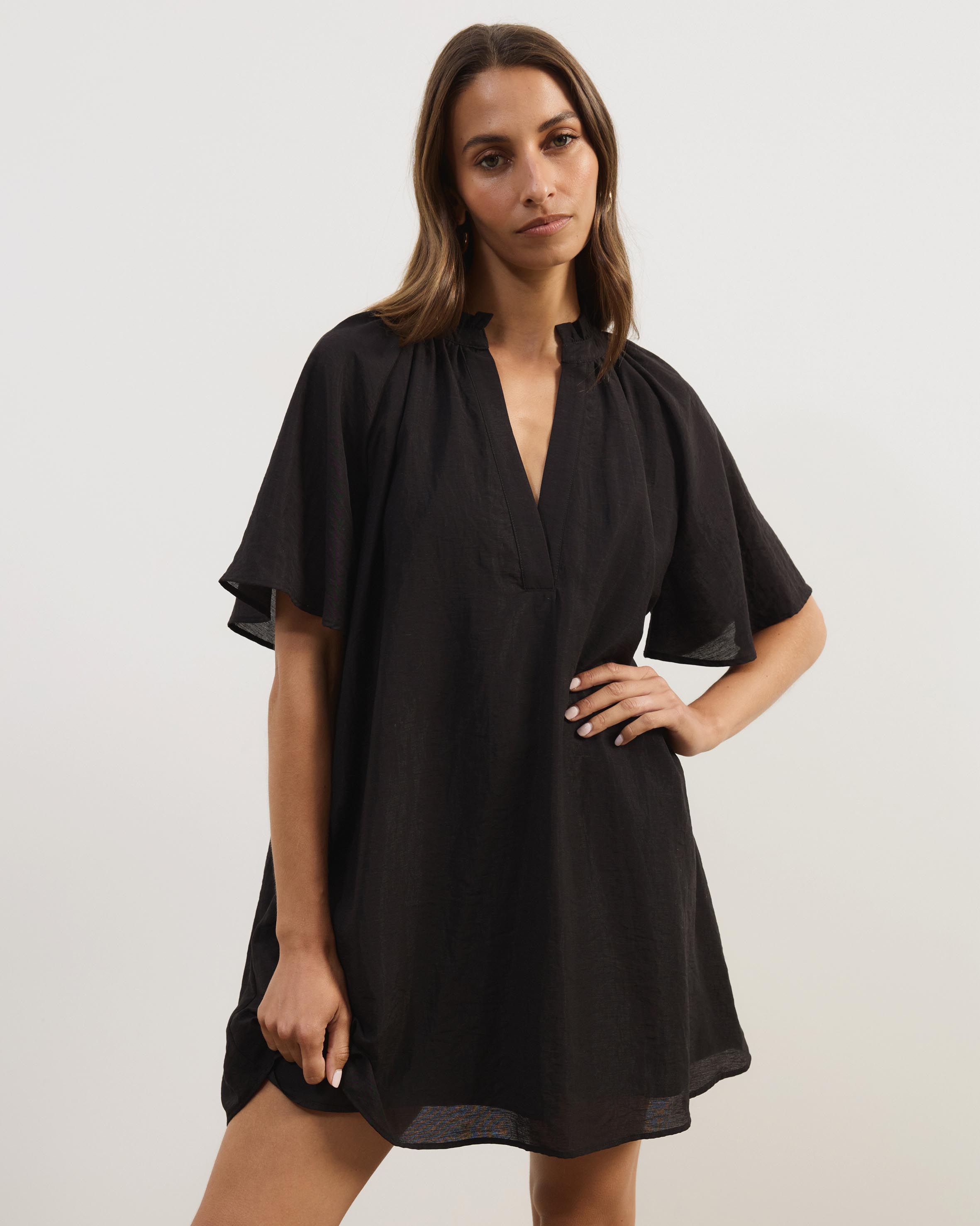 Amina A-Line Mini Dress With Butterfly Sleeves