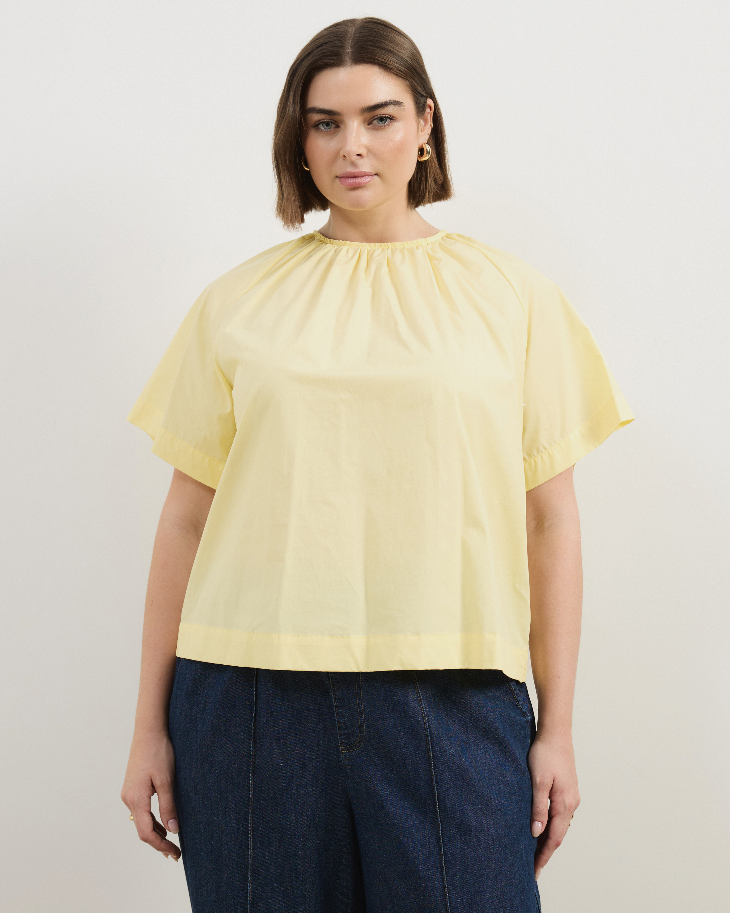 Tirsa Cotton Gathered SS Top