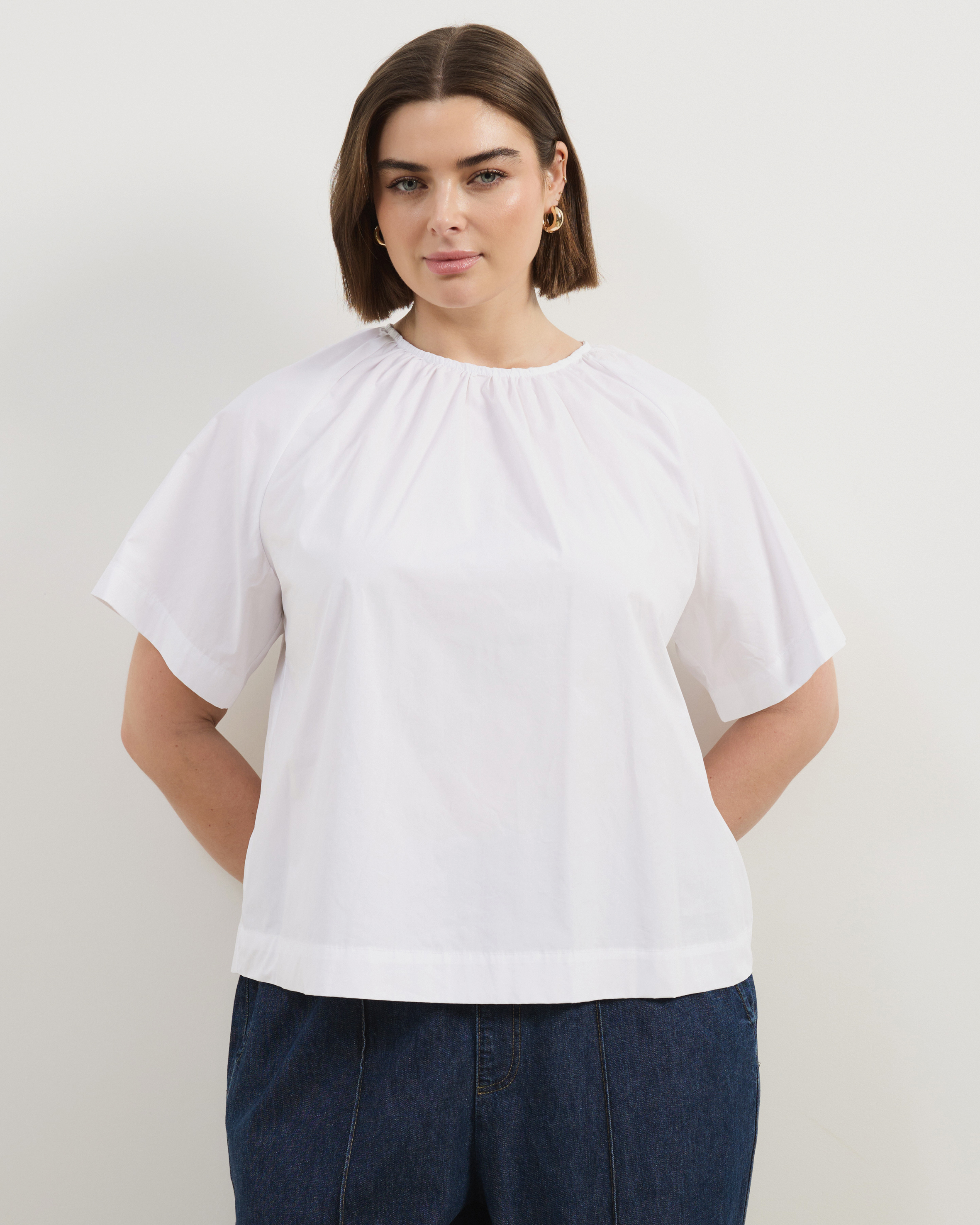 Tirsa Cotton Gathered SS Top