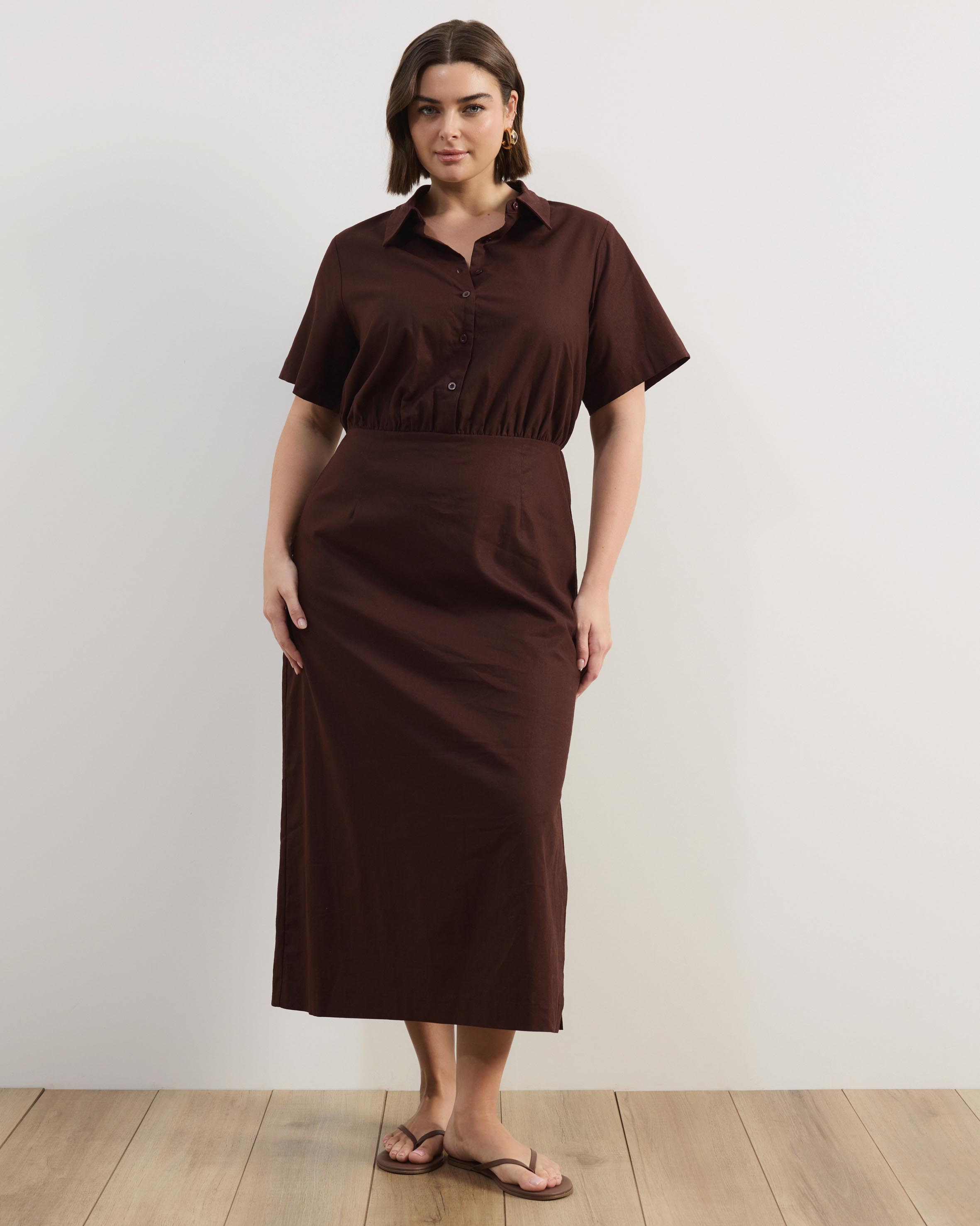 Remi Linen Blend Midi Shirt Dress