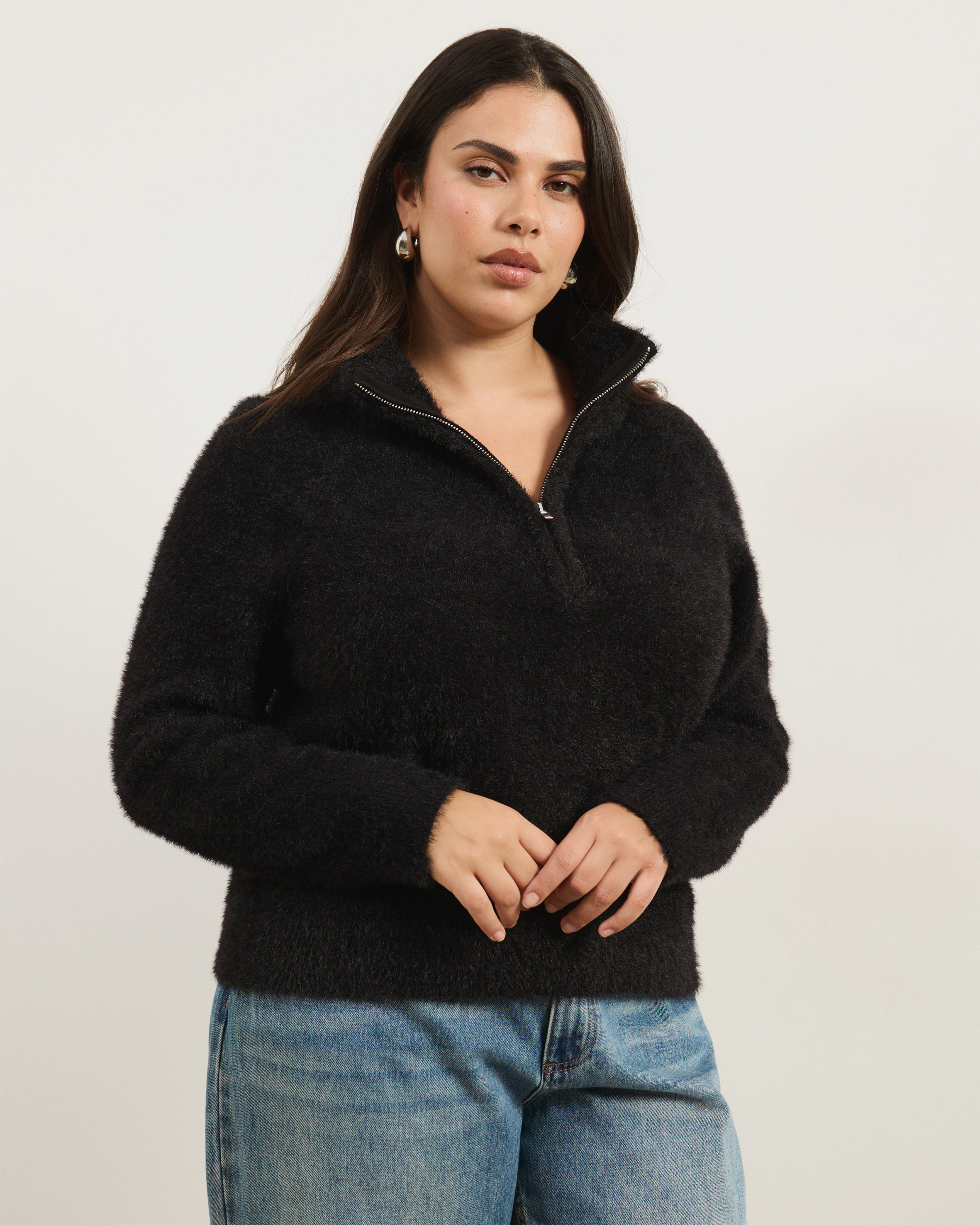 Cia Half Zipper Fluffy Turtleneck Sweater