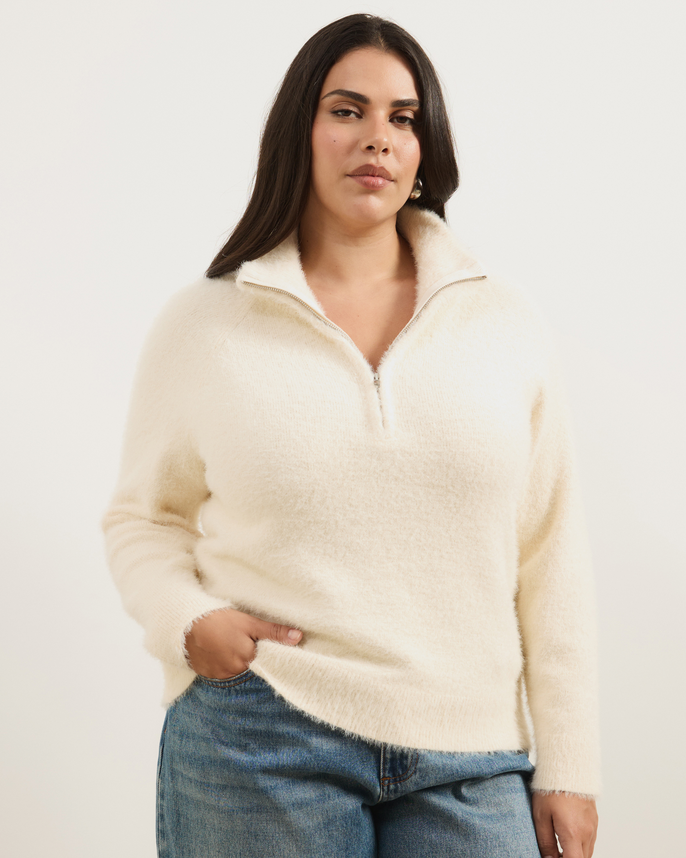 Cia Half Zipper Fluffy Turtleneck Sweater