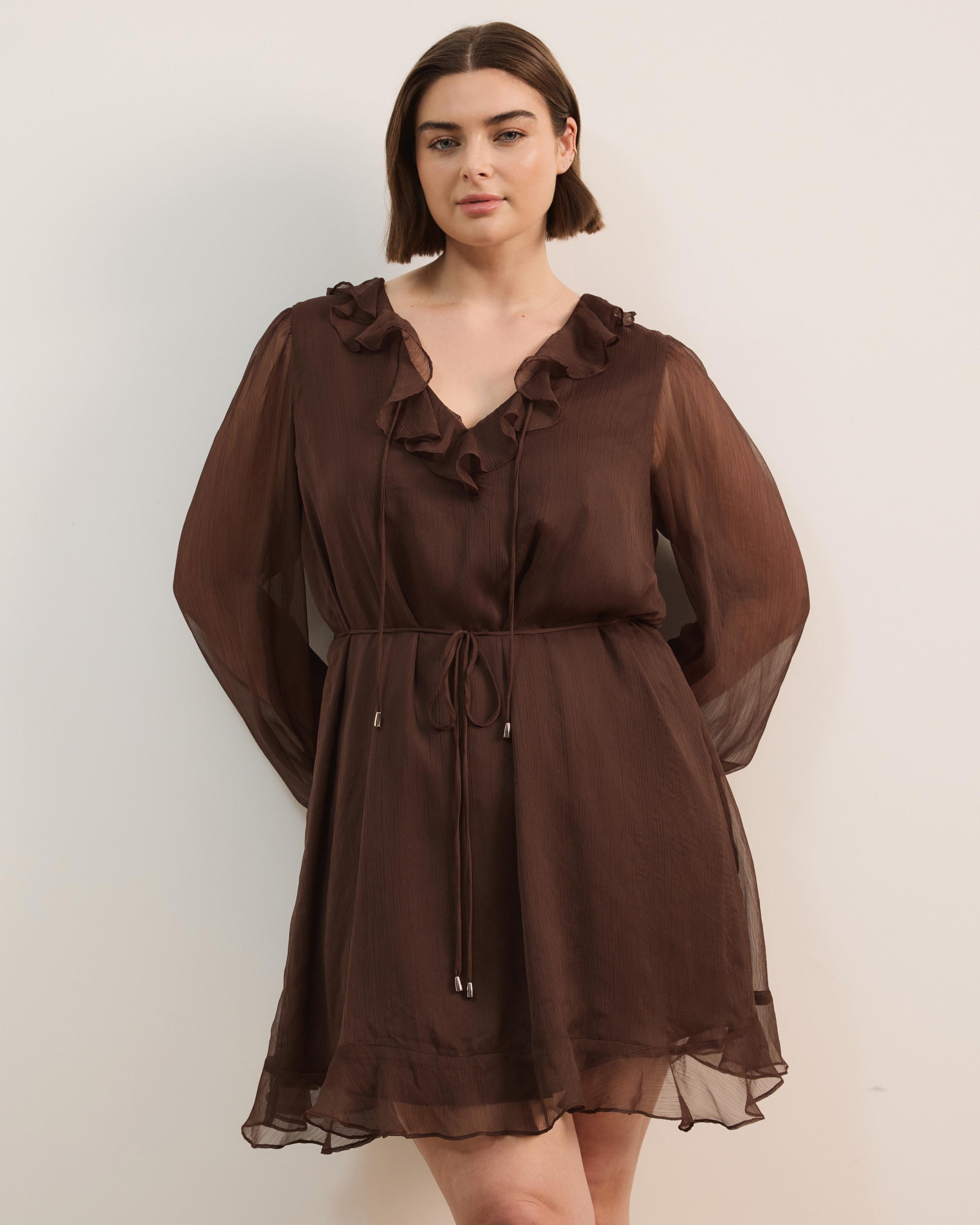 Stella Long Sleeve Mini Dress With Frill Detail