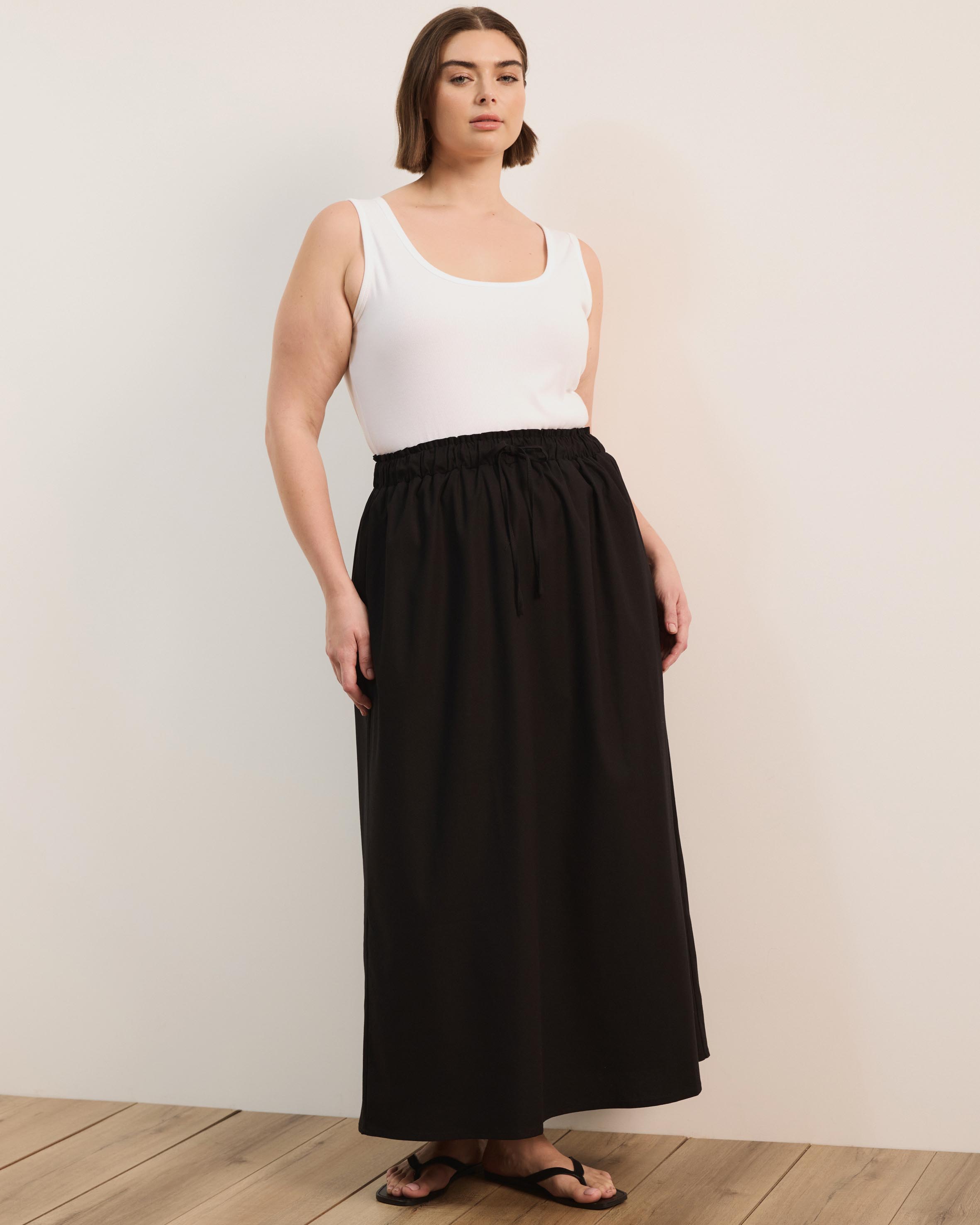 Amber Cotton Linen Blend Waist Tie A-Line Midi Skirt