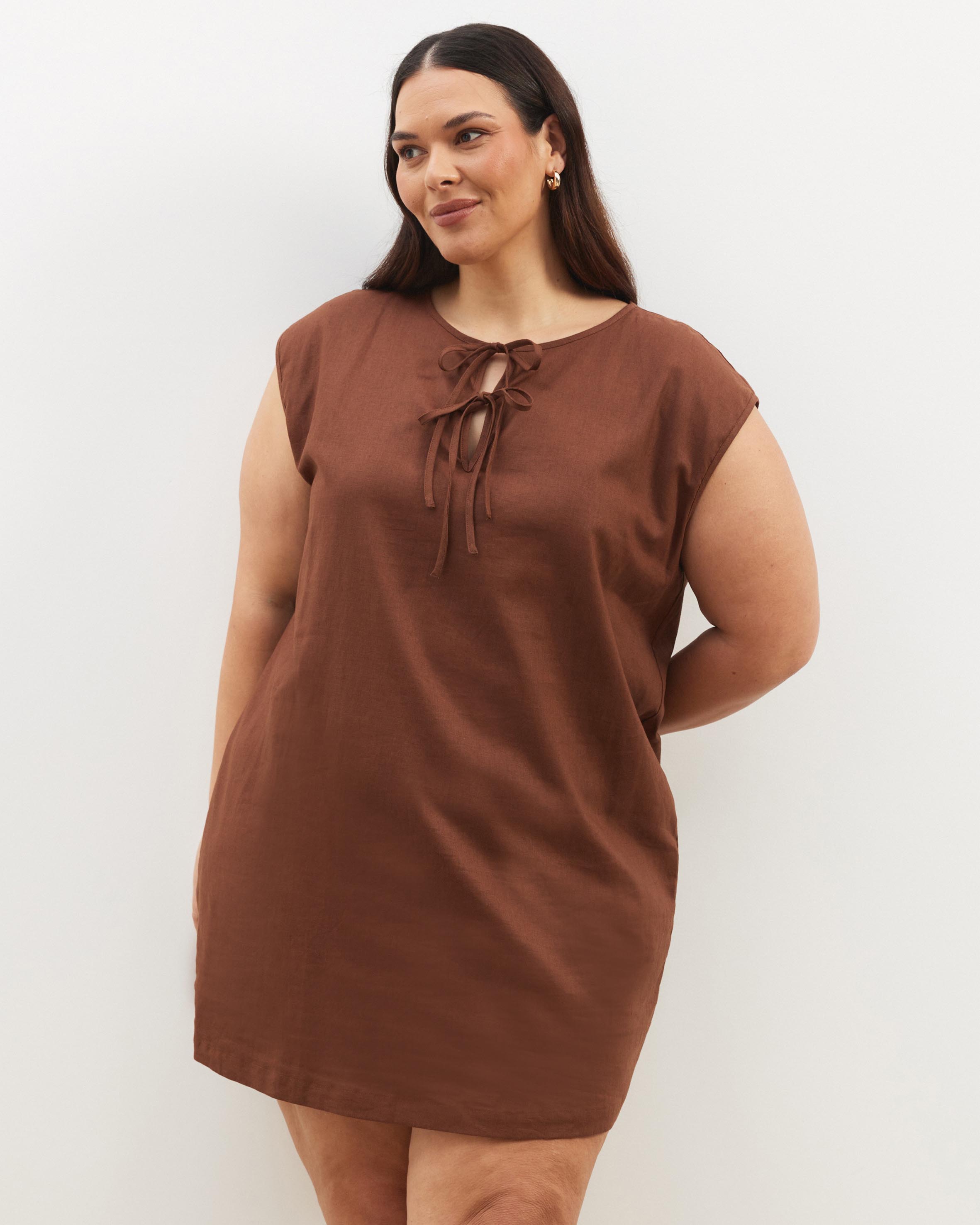 Tia Tie Front Linen Blend Mini Dress